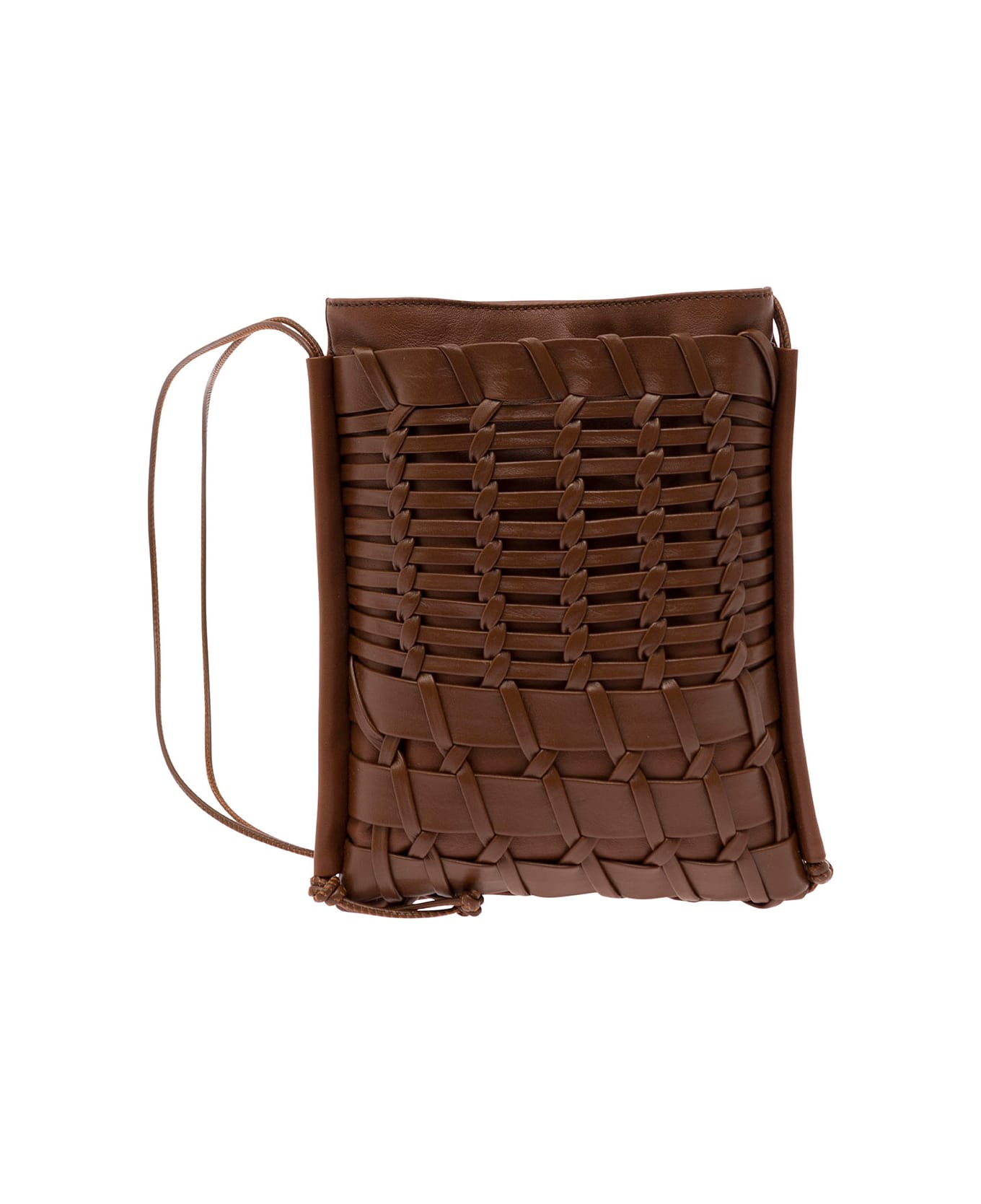 Hereu 'trena' Brown Flat Square Crossbody Bag In Handwoven Leather Woman - Brown バックパック