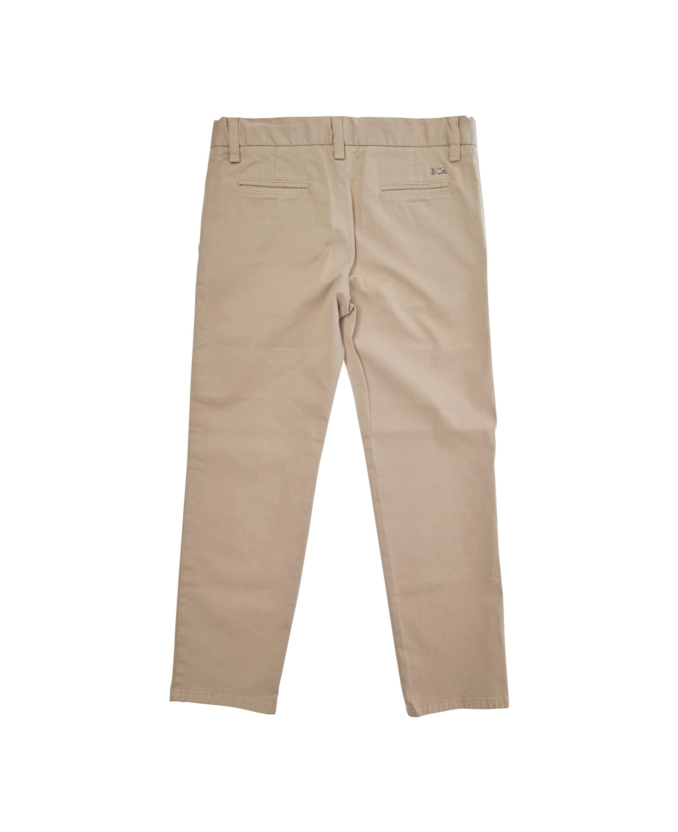 Emporio Armani Beige Pants With Metallic Logo On The Back In Cotton Boy - Beige