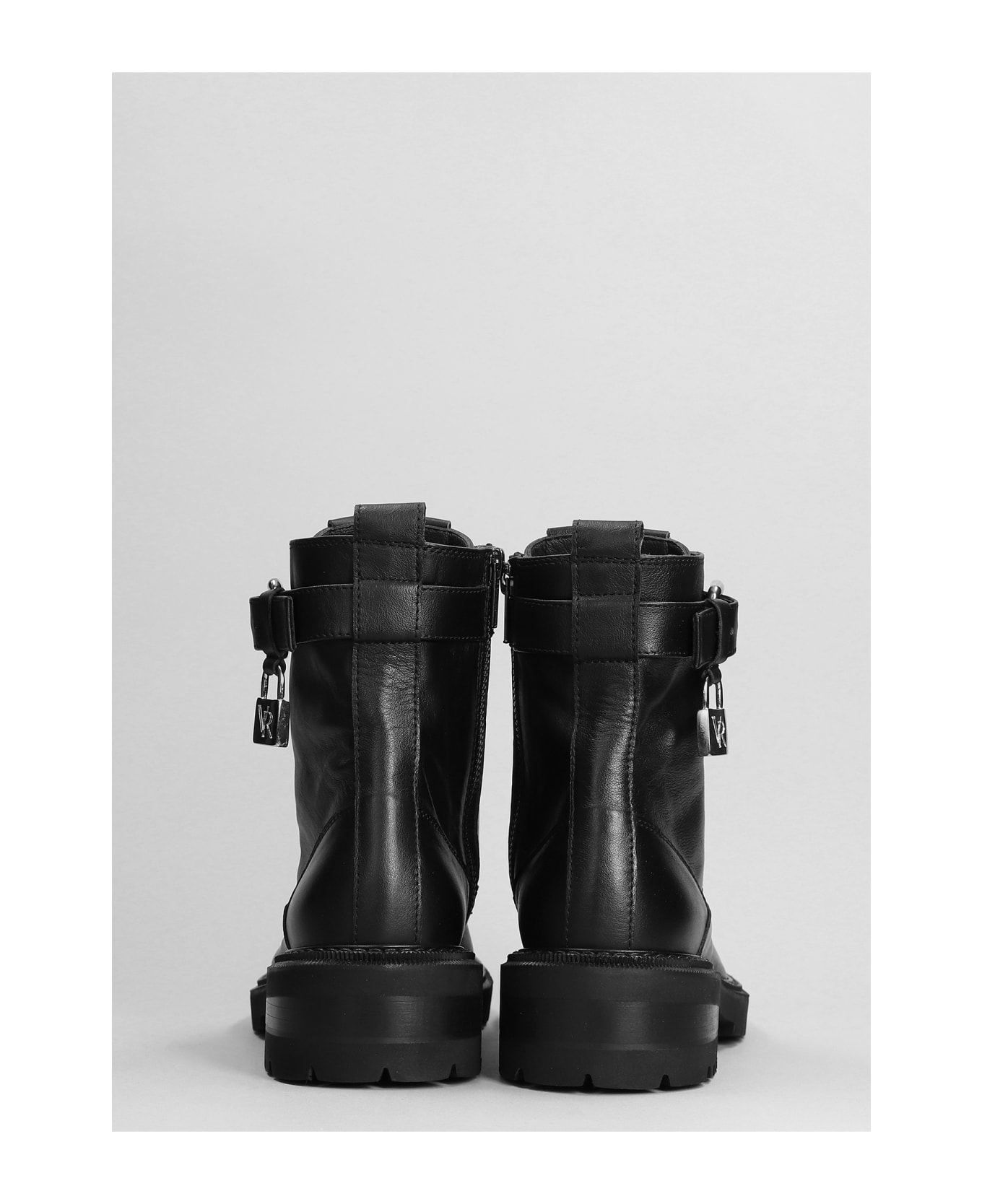 Via Roma 15 Combat Boots In Black Leather - black