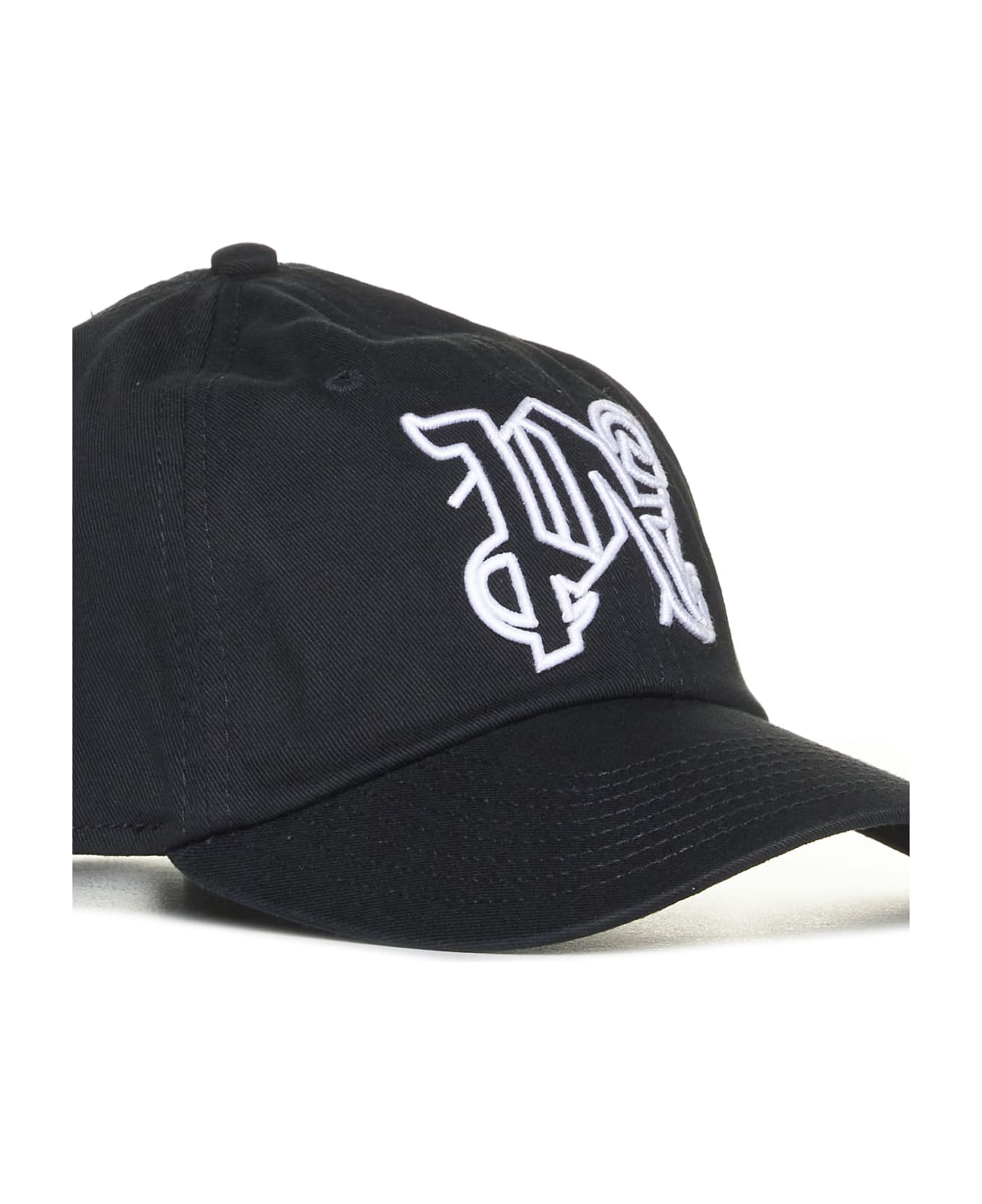 Palm Angels Monogram Cotton Baseball Cap - Black white 帽子
