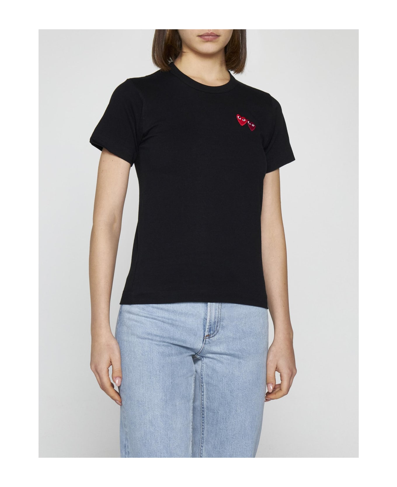 Comme des Garçons Play Double Logo-patch Cotton T-shirt - Nero Tシャツ