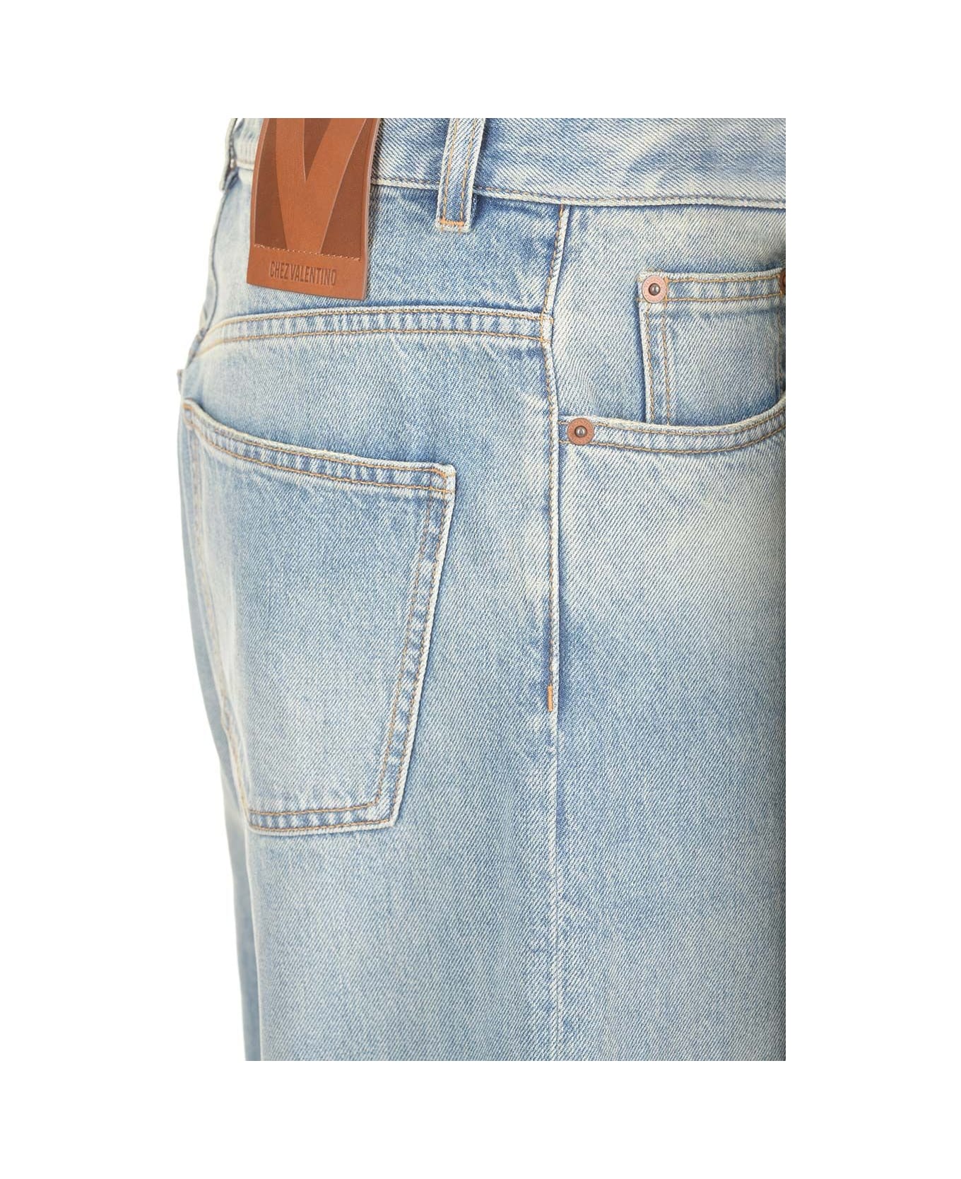 Valentino Garavani Denim Trousers With Jacquard Hem - Blue