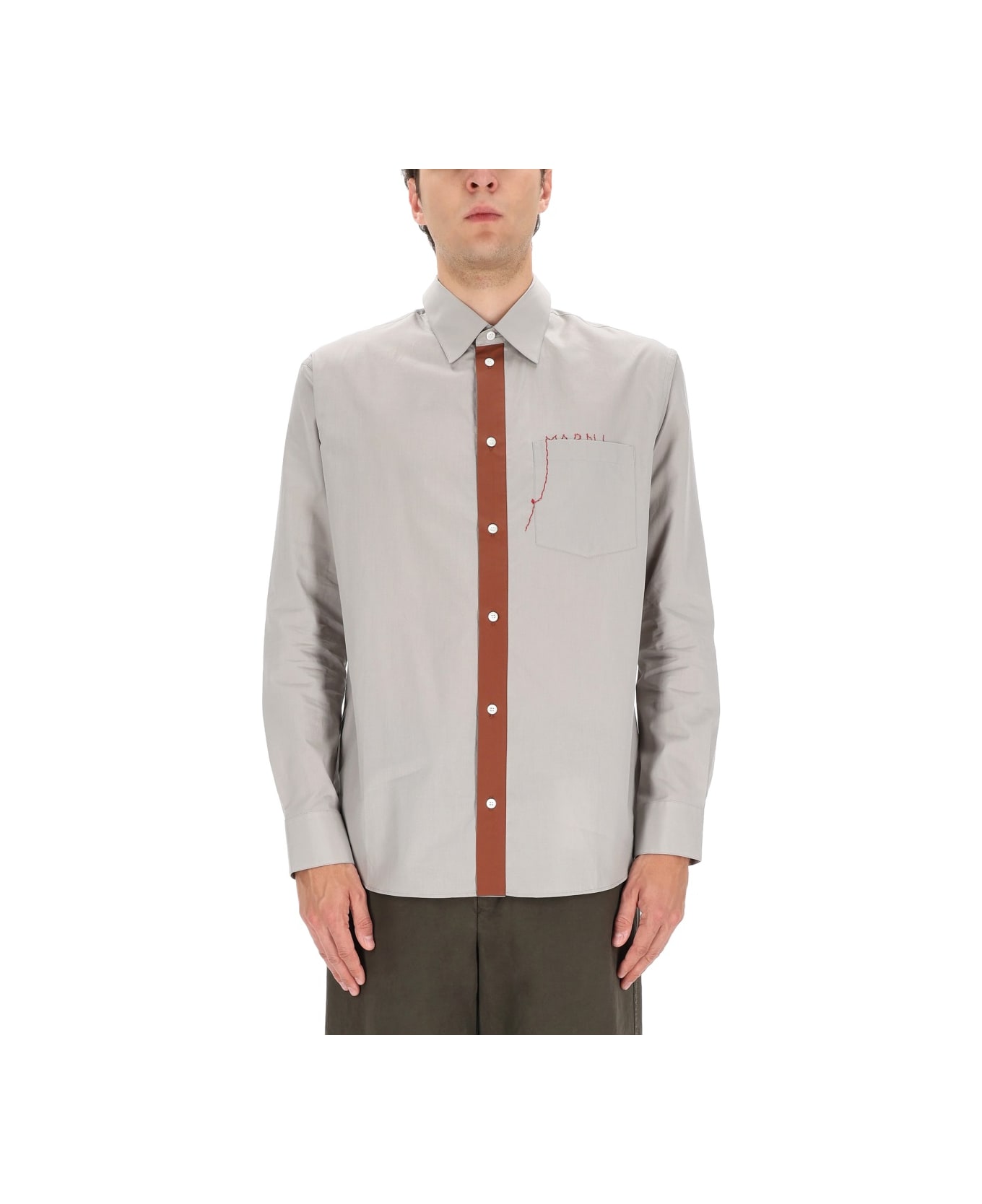 Marni Shirt With Embroidered Logo - GREY