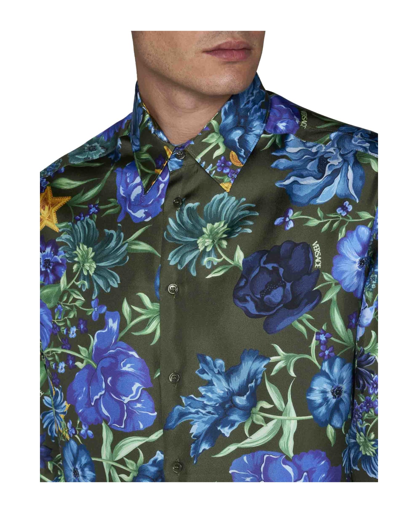 Versace Multicolor Floral Print Shirt - Khaki multicolor