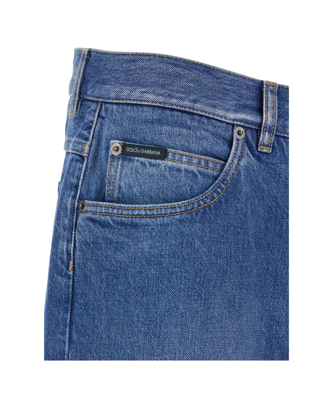 Dolce & Gabbana Blue Five-pocket Jeans With Logo Embroidered On The Back In Denim Man - Blu