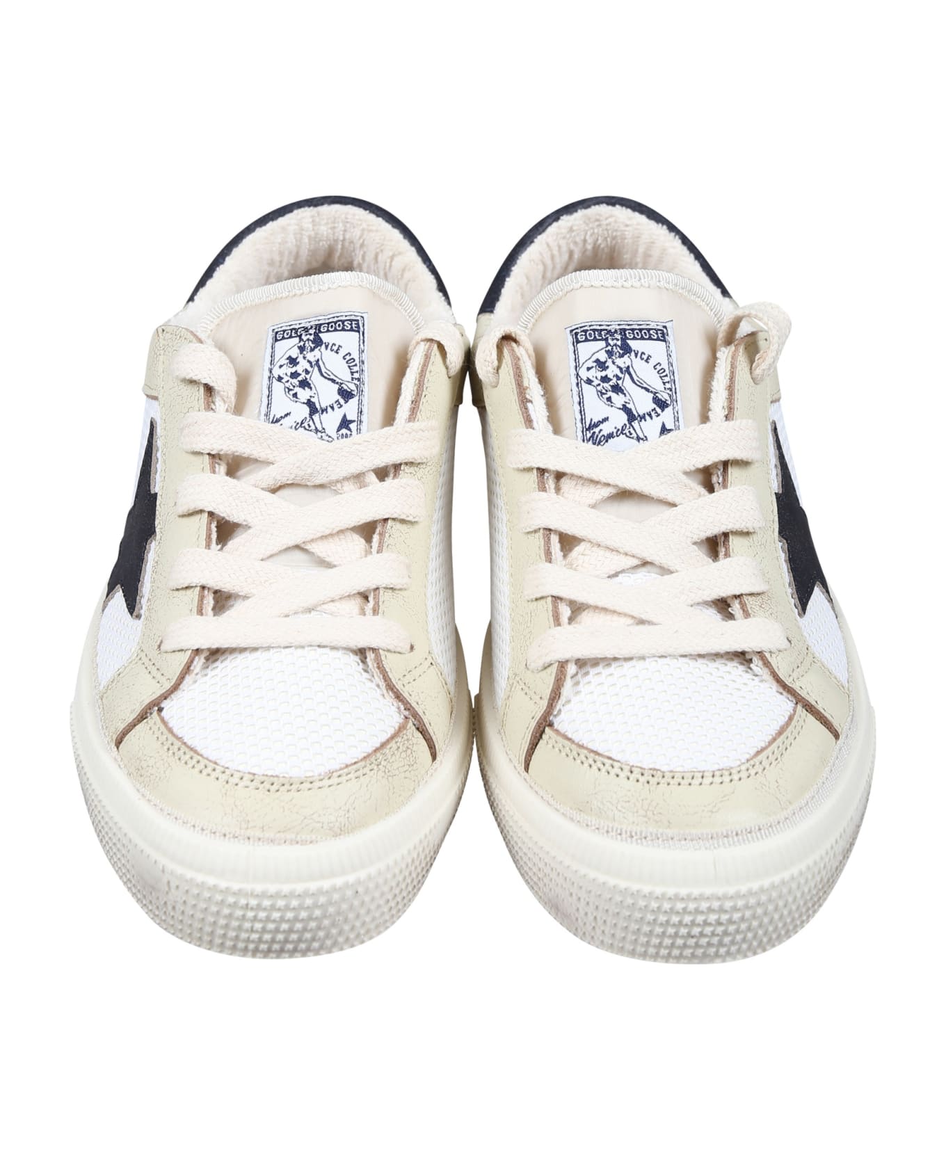 Golden Goose Ivory Sneakers For Kids With Logo - Bianco/blu