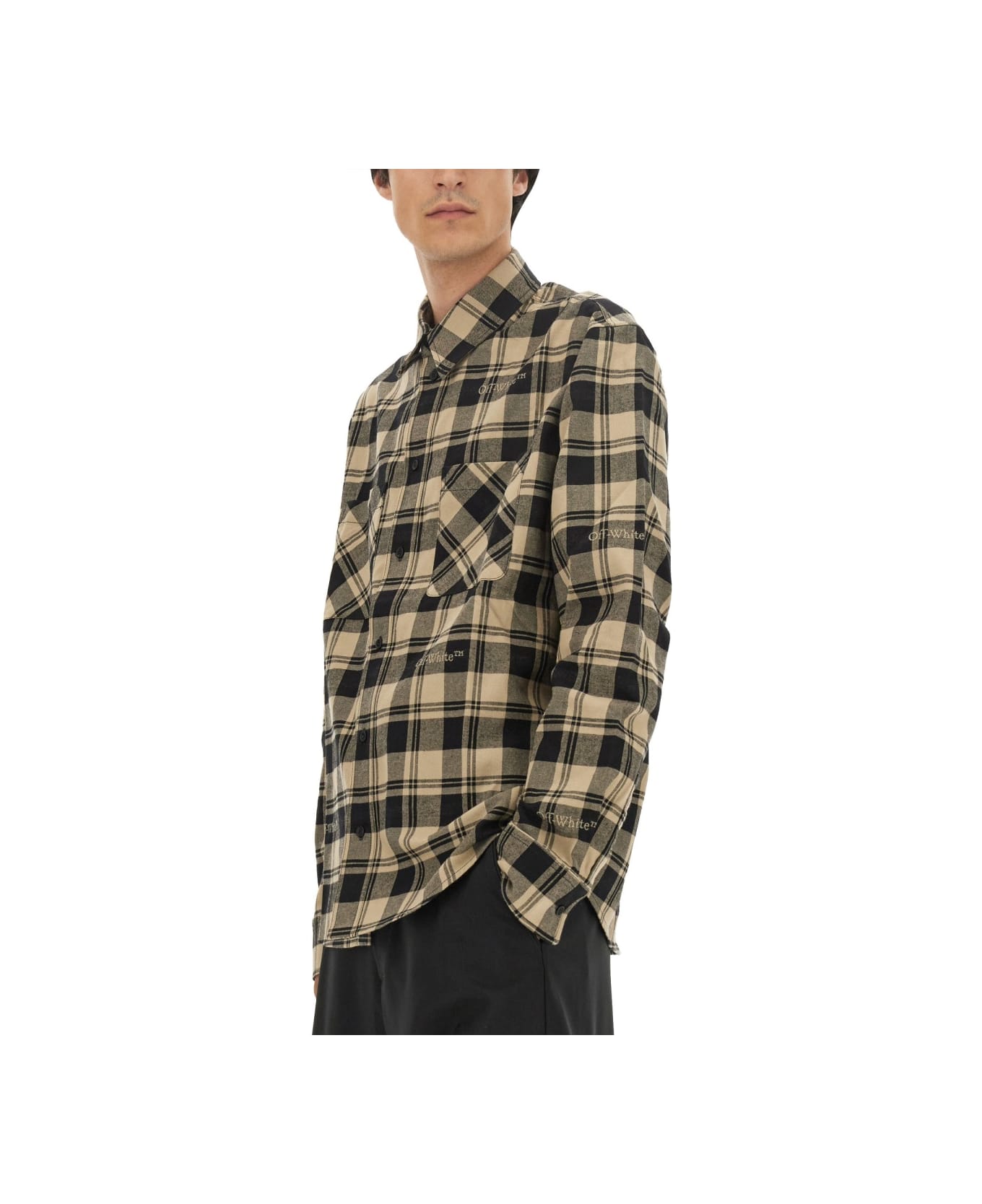 Off-White Check Print Shirt - BEIGE シャツ