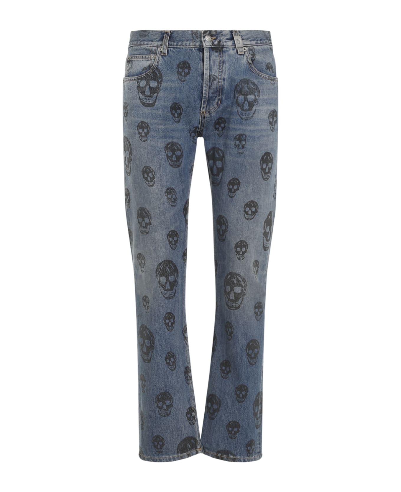 Alexander McQueen Skull Print Jeans - Blue Washed Black