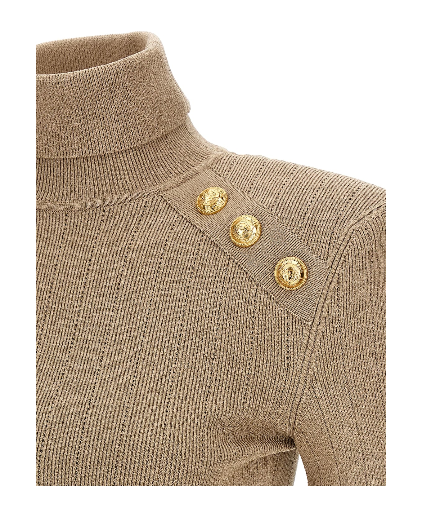 Balmain Ribbed Button Sweater - Beige