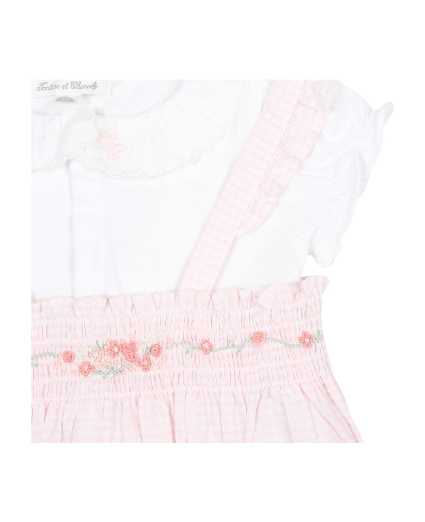 Tartine et Chocolat Pink Dungarees For Baby Girl With Liberty Fabric - Pink