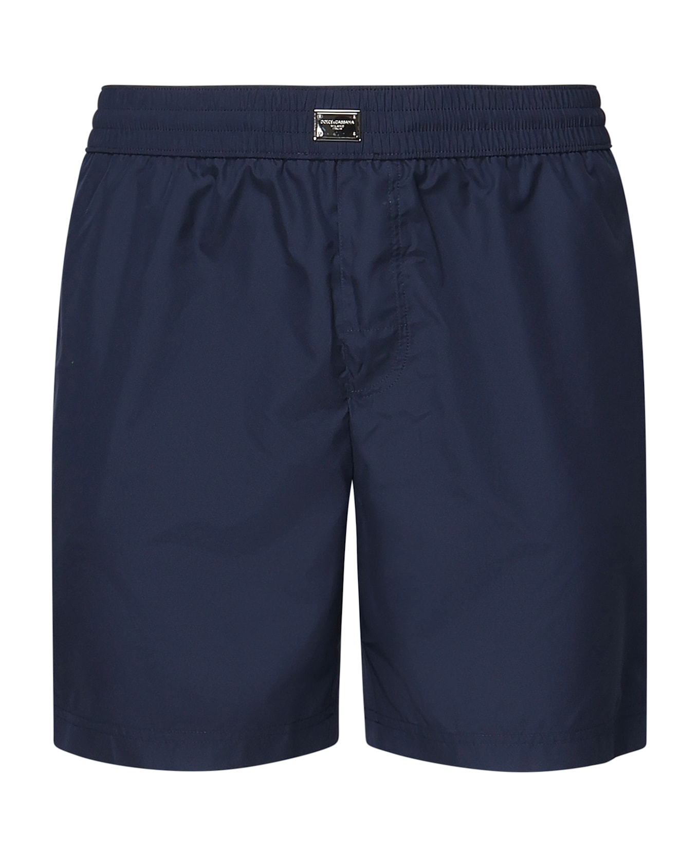 Dolce 
Gabbana Short Swim Trunks With Logo Plaque - Blue