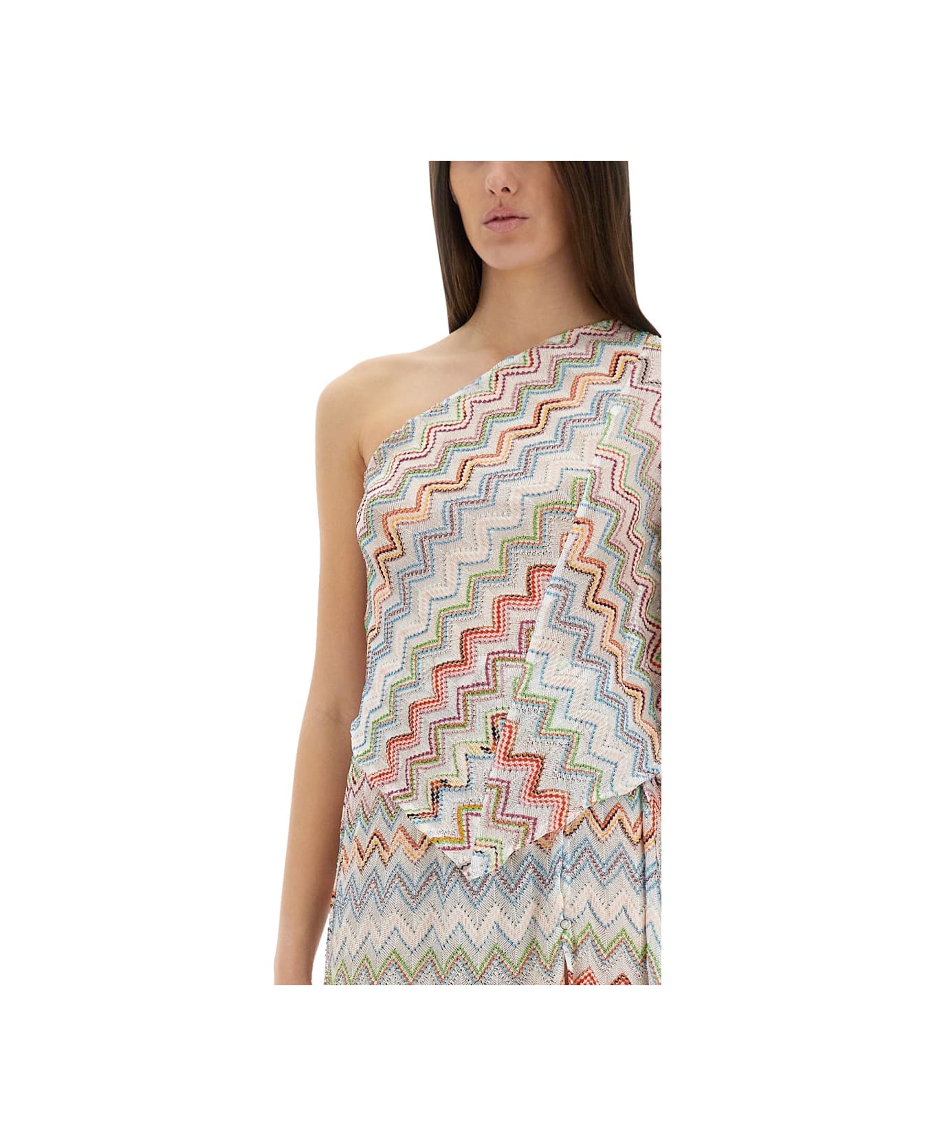 Missoni One-shoulder Top With 3d Lamé Zig Zags - MULTICOLOUR