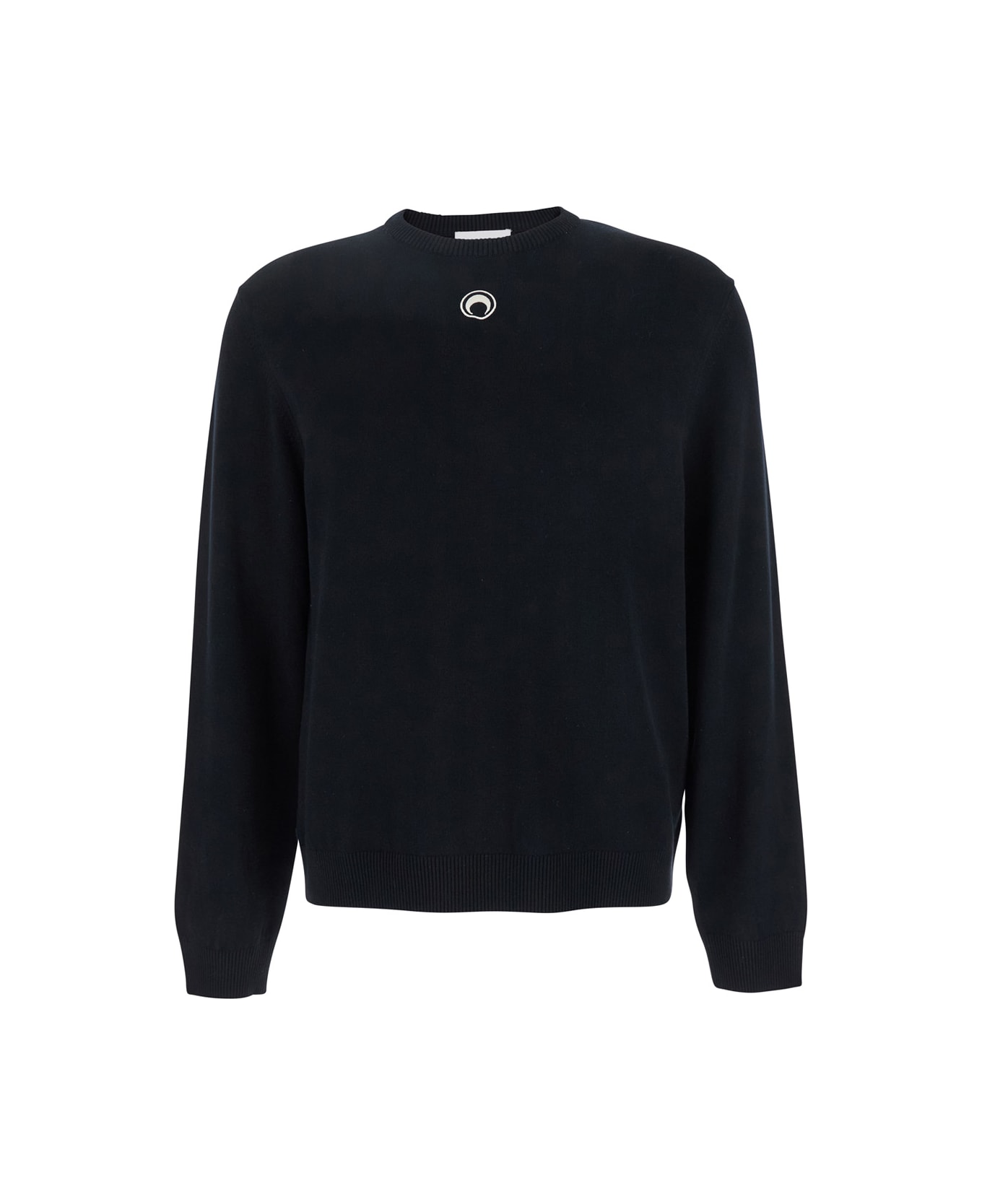 Marine Serre Black Crewneck Sweater With Logo Embroidery On The Front In Viscose Stretch Man - Black