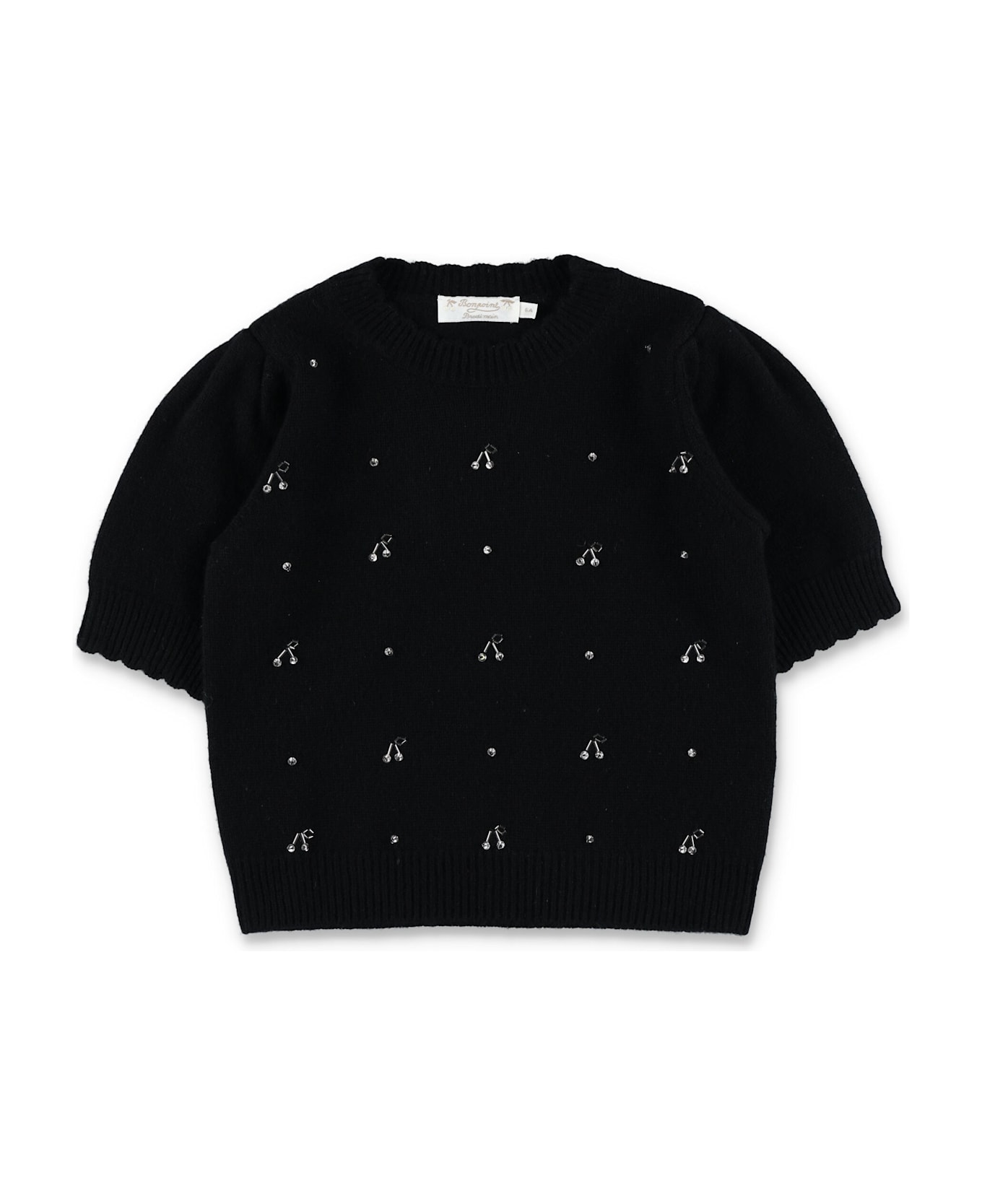 Bonpoint Kid - Bonpoint Justine Hand-embroidered Sweater With Rhinestones And Pearls - BLACK