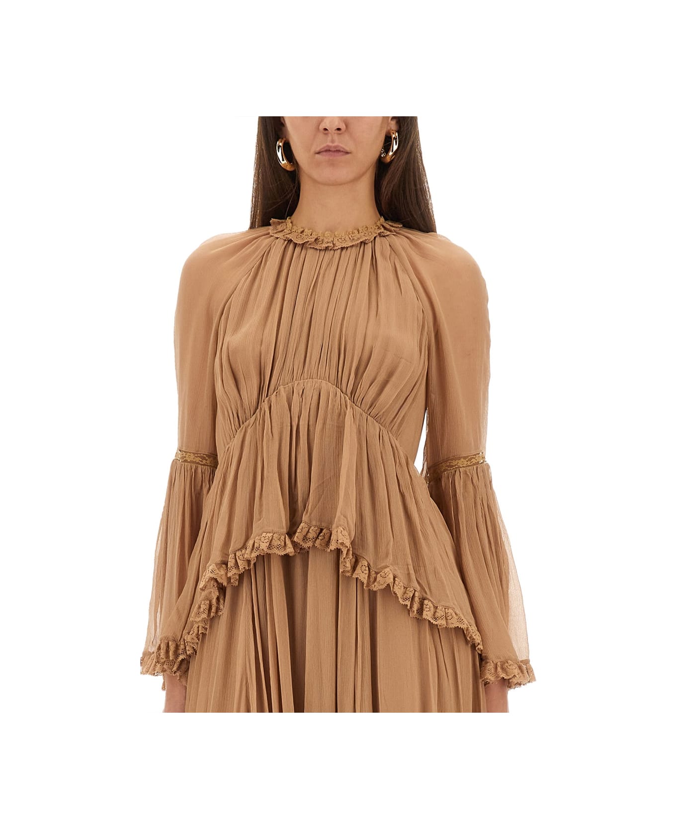 Zimmermann "hypnotic Peplum" Ruffle Dress - BEIGE