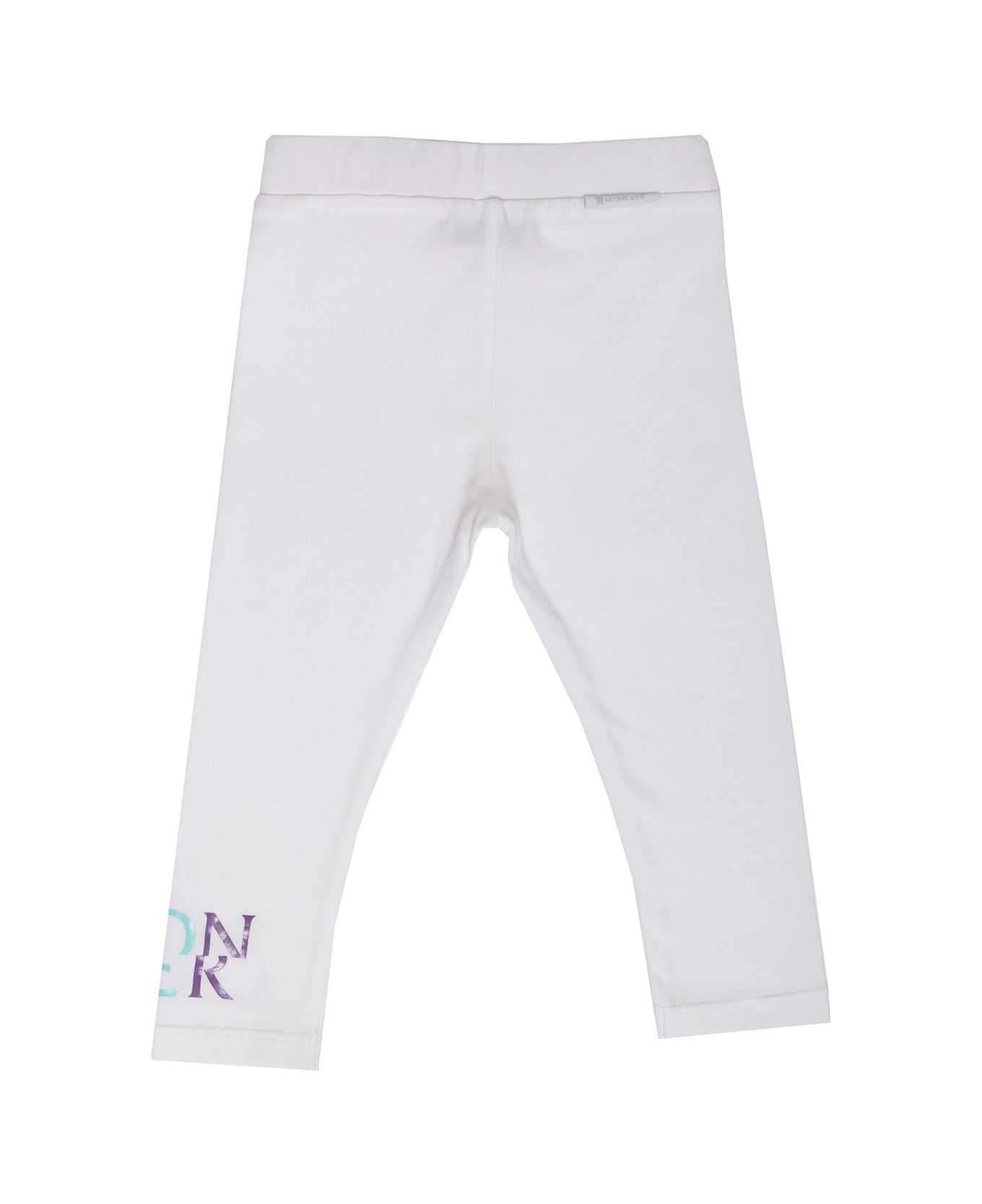 Moncler Kids Baby Girl's White Cotton Leggings With  Logo Print - White