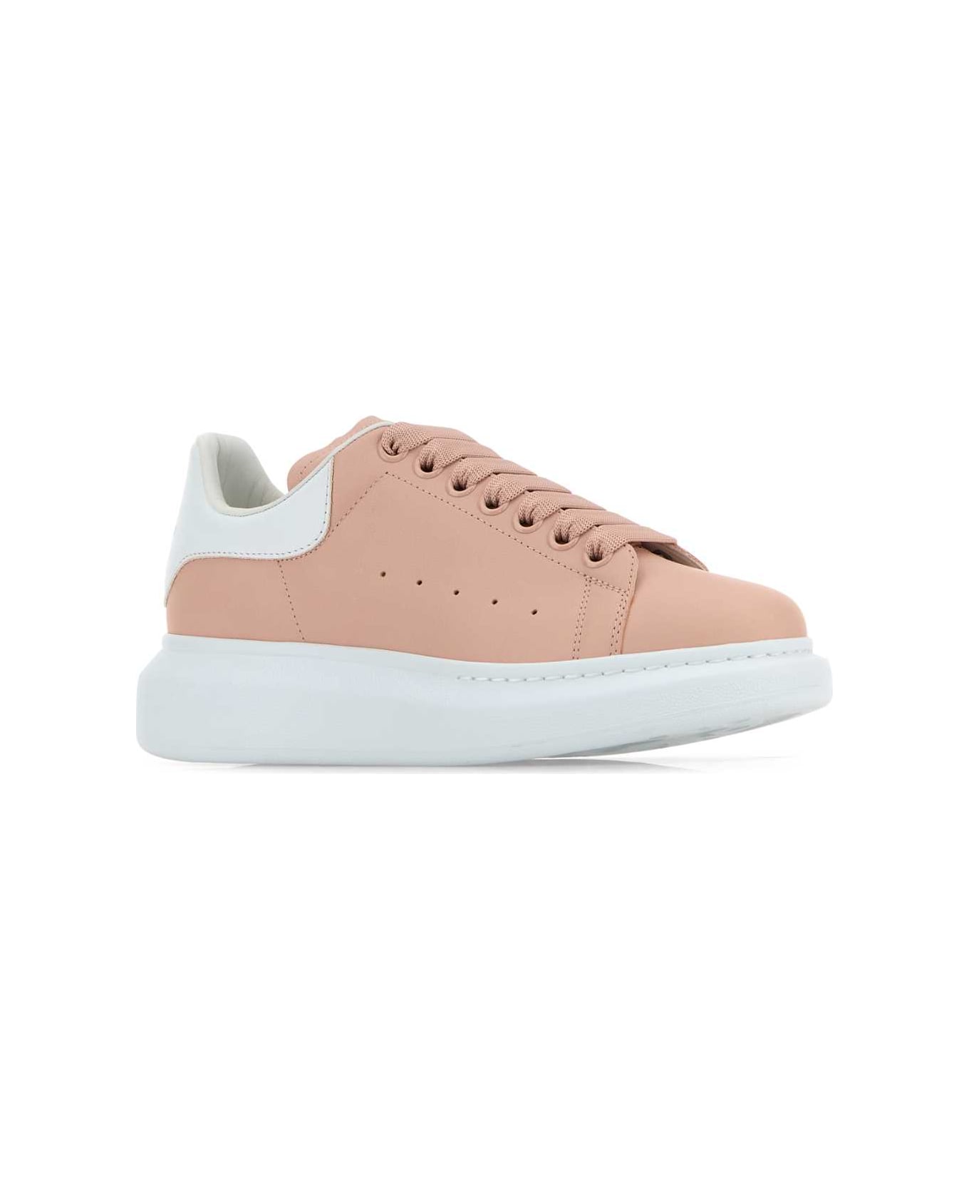 Alexander McQueen Pink Leather Sneakers With Light White Leather Heel - PETALWHITE