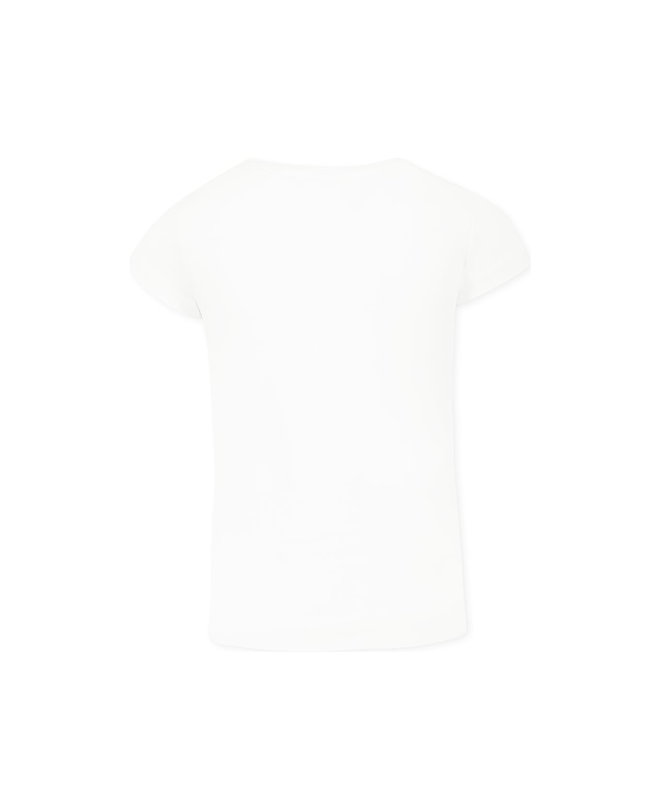 Monnalisa White T-shirt For Girl With Bunny - White