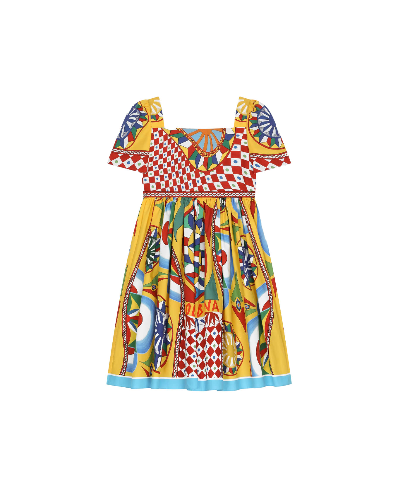 Dolce & Gabbana Short Sleeved Dress In Poplin With Cart Print - Multicolour