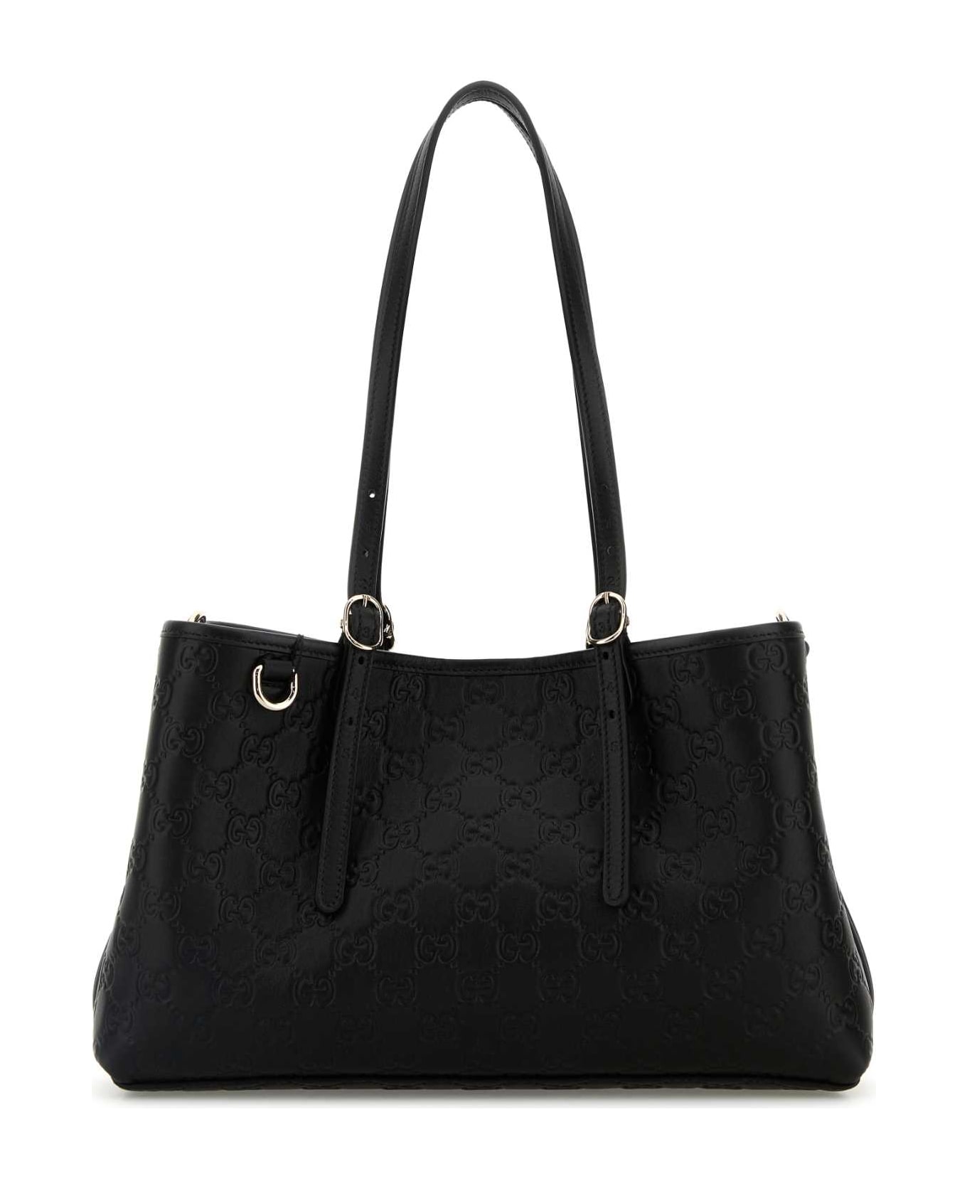 Gucci Black Leather Gg Emblem Shoulder Bag - BLACK