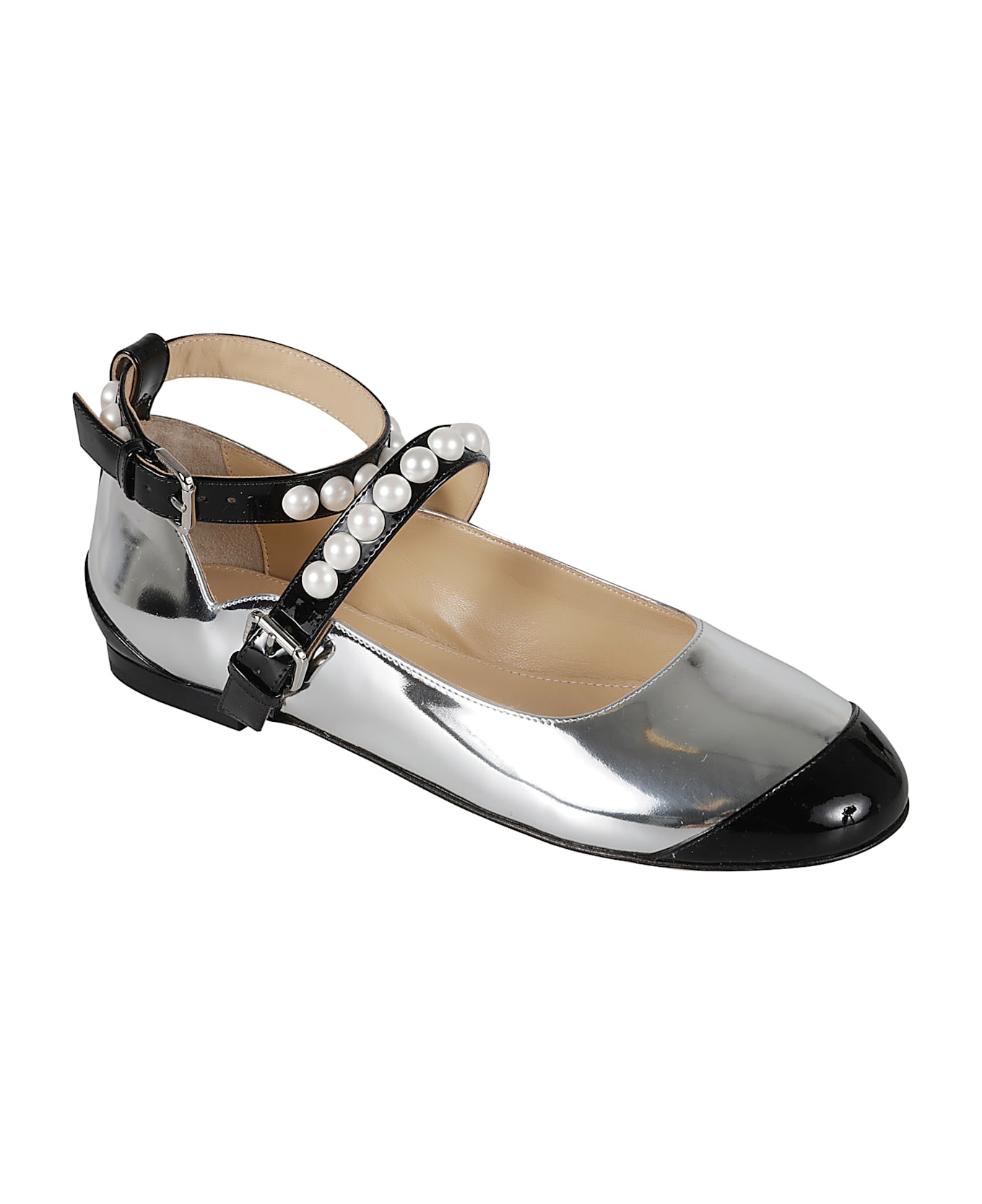 Mach & Mach Bicolor Pearl Ballerinas - Silver