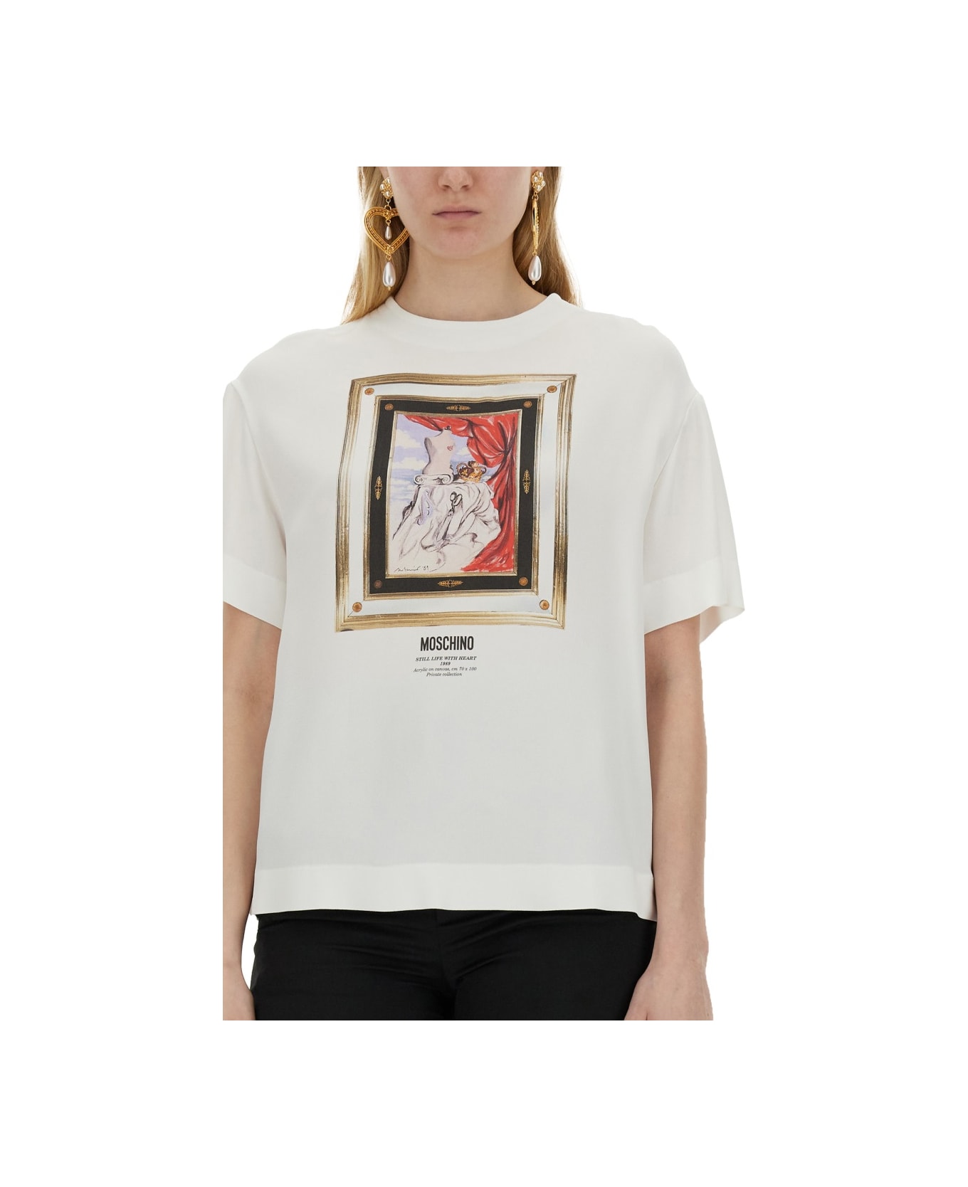Moschino Enver Satin Blouse Still Life With Heart - WHITE Tシャツ