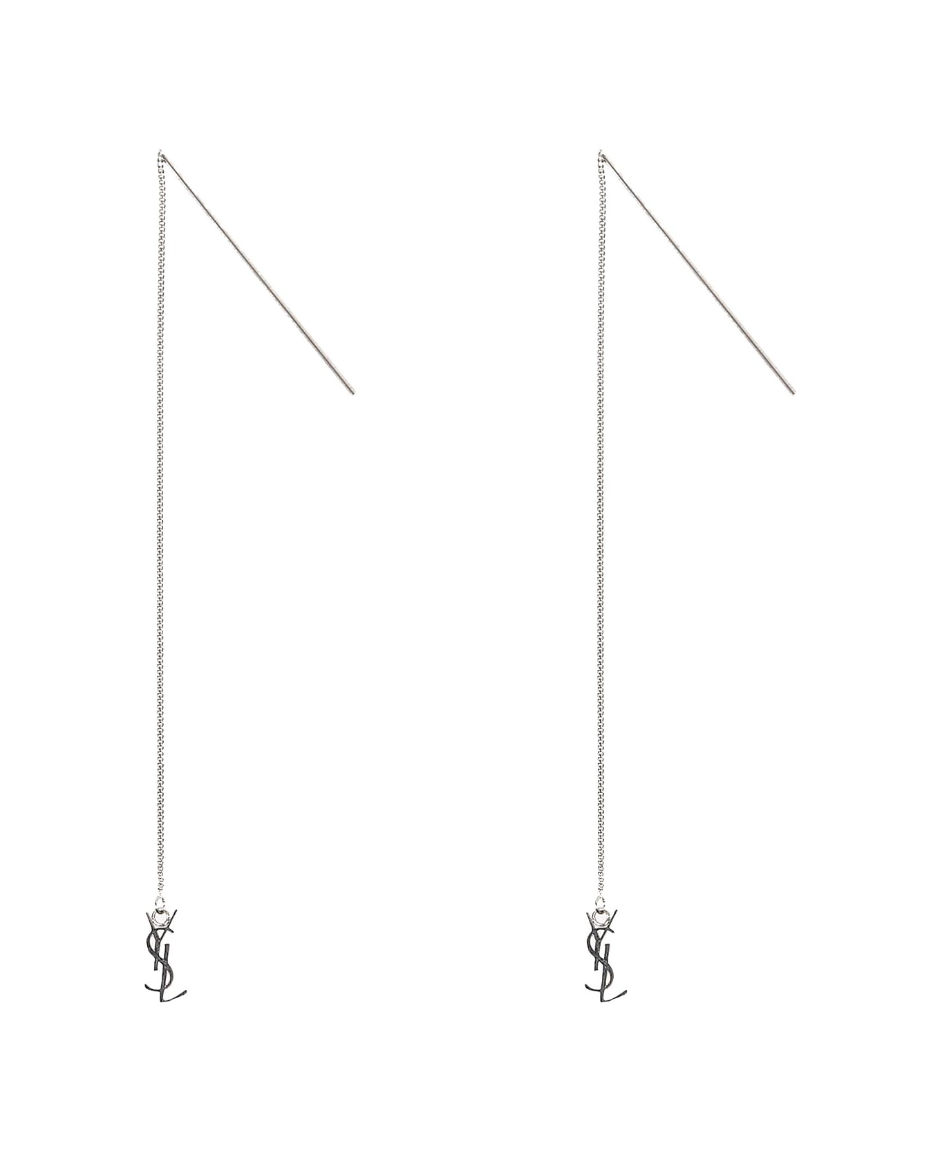 Saint Laurent Opyum Ysl Long Threader Earrings - Silver