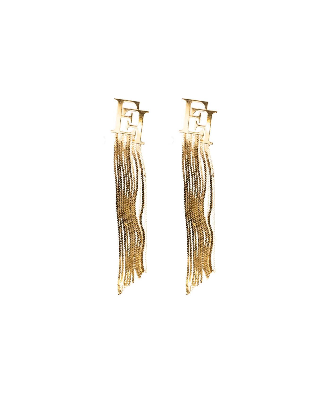 Elisabetta Franchi Drop Earrings With Logo And Fringes - Oro giallo