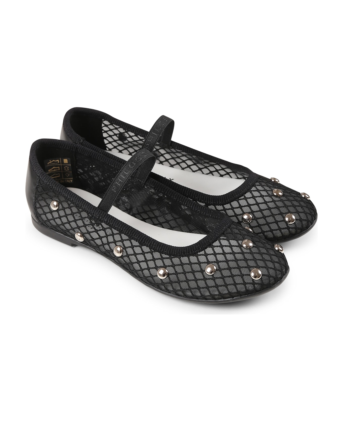 Philosophy di Lorenzo Serafini Kids Black Ballet Flats For Girl With Studs - Black