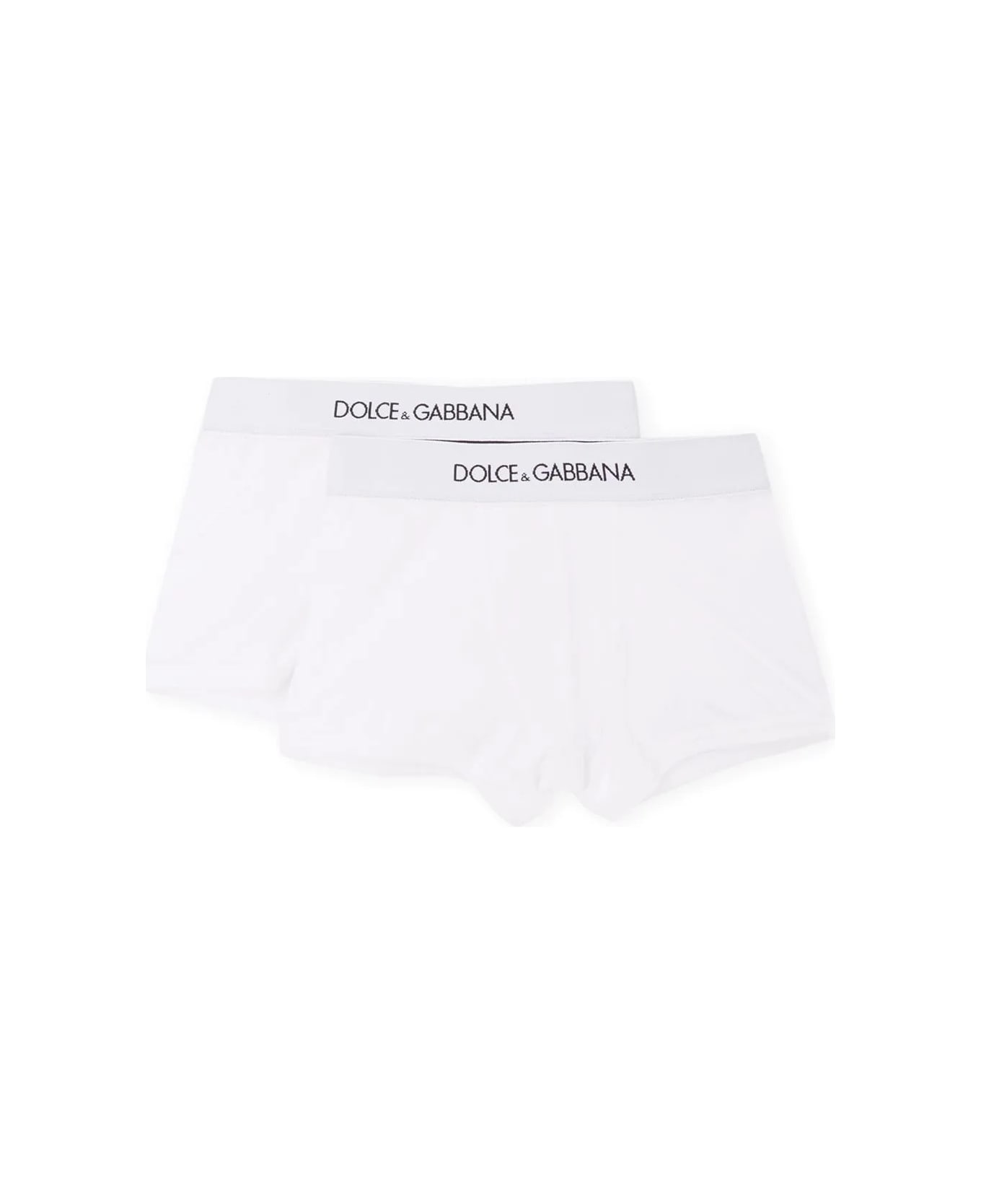Dolce & Gabbana White Jersey Bi-pack Boxer With Logo Elastic Band - White
