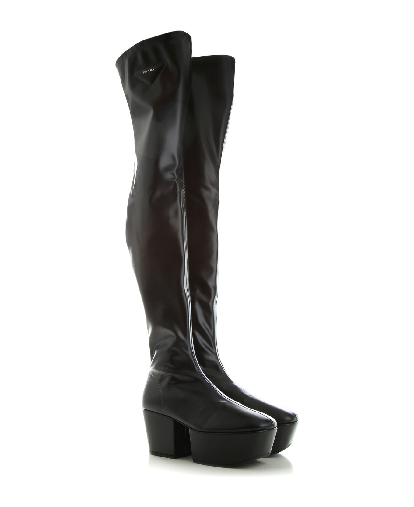 Prada Leather Platform Boots - Black ブーツ