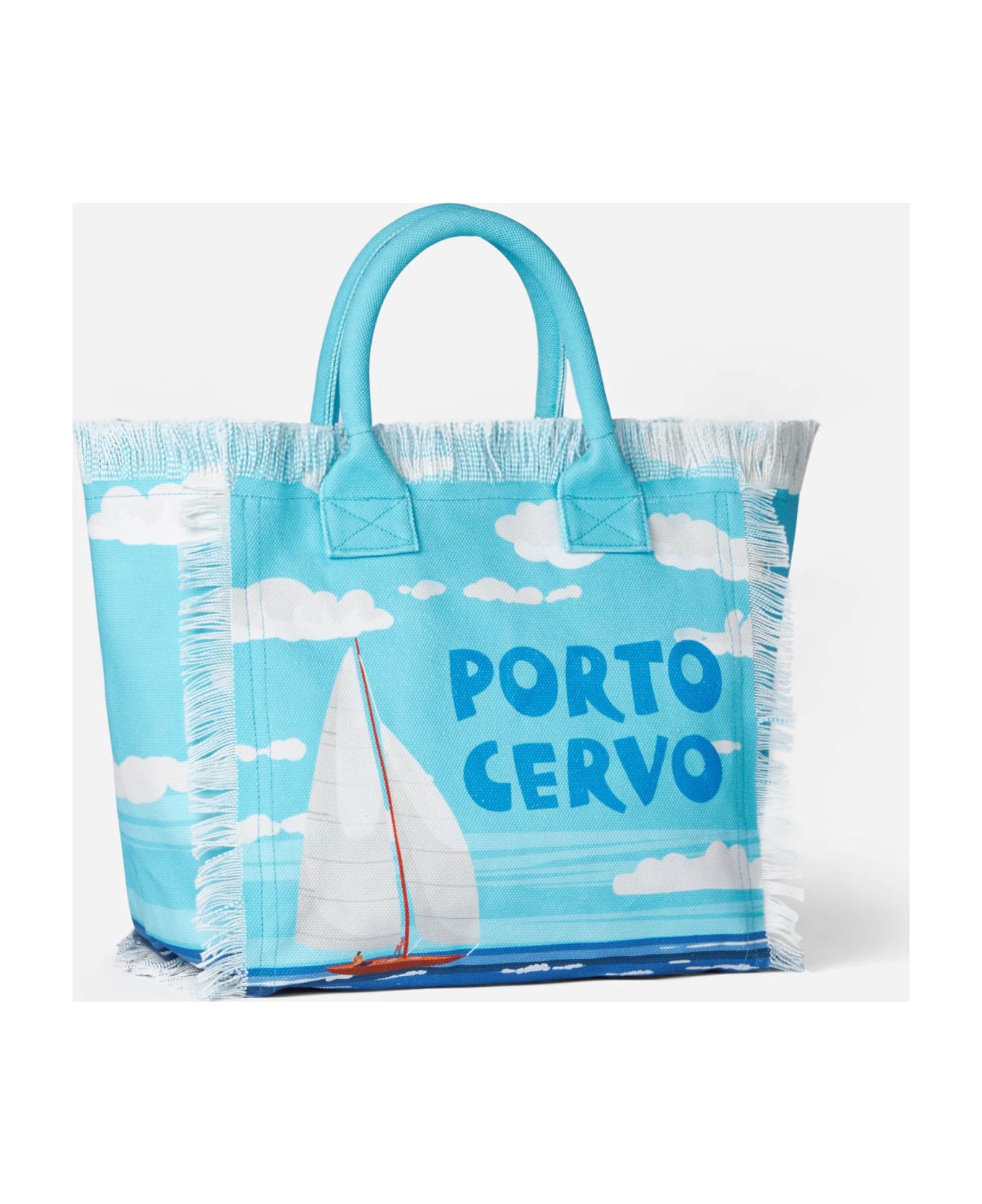 MC2 Saint Barth Vanity Canvas Shoulder Bag With Porto Cervo Print - BLUE