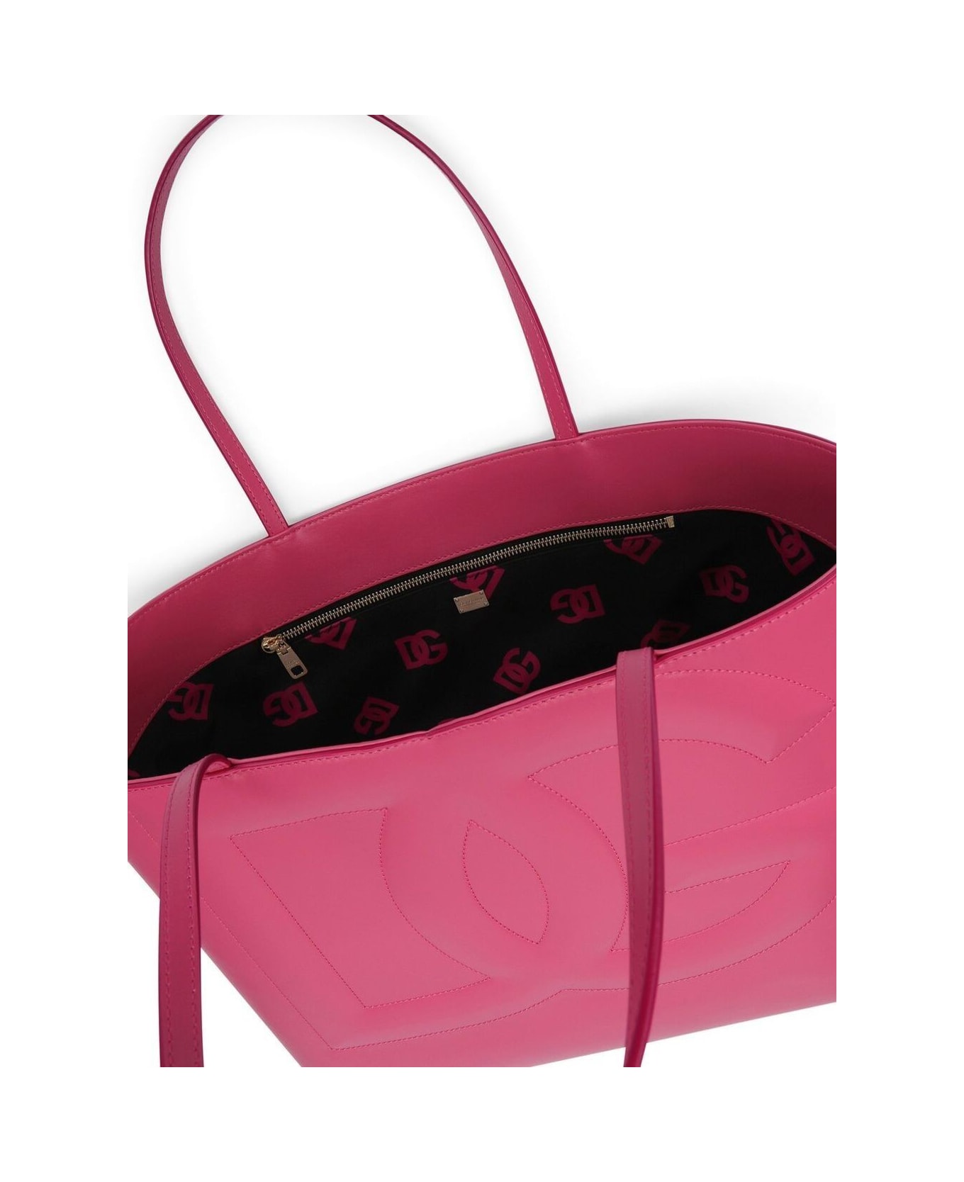 Dolce & Gabbana 'dg Logo' Pink Medium Shopper In Leather Woman - Pink