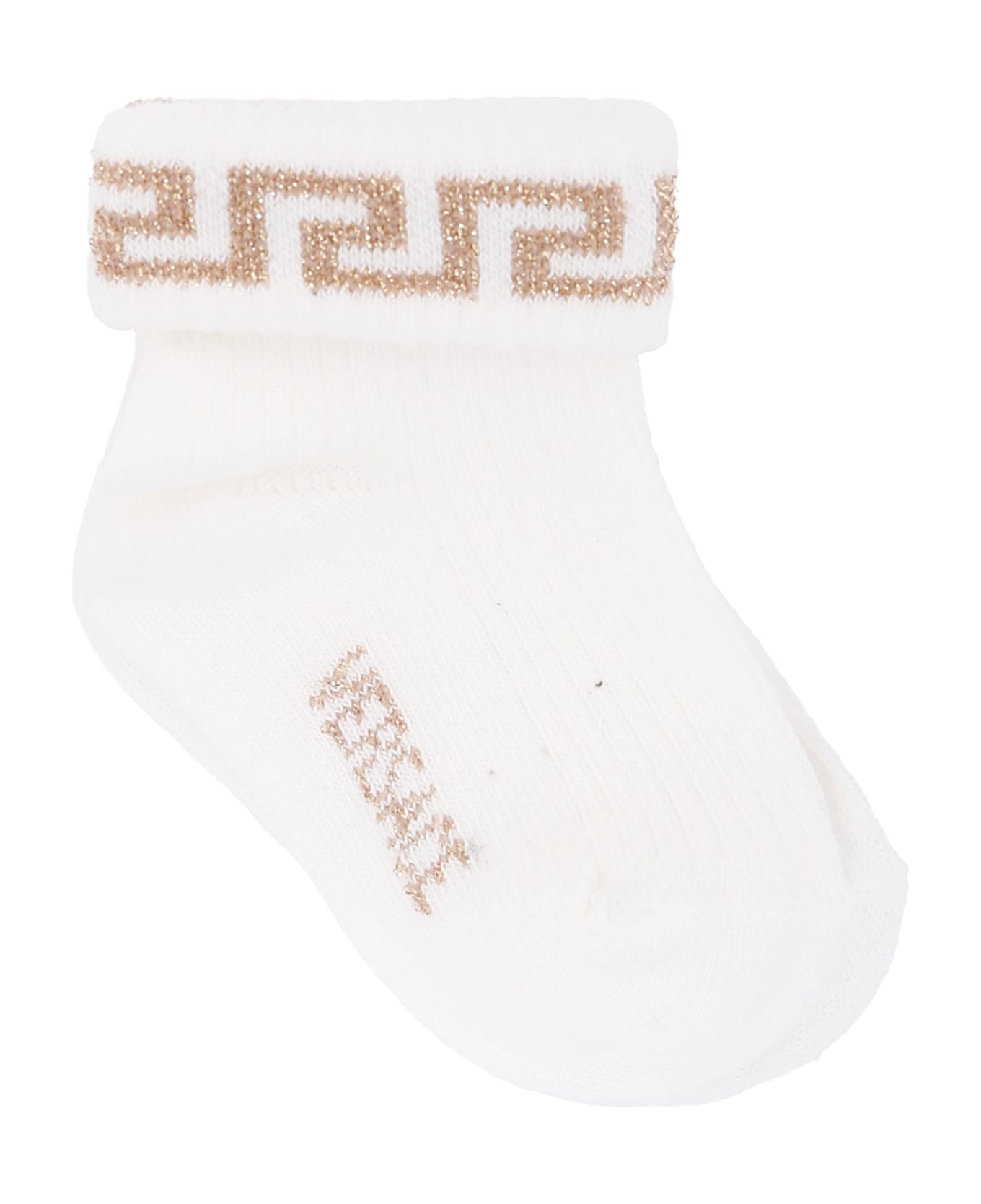 Versace Multicolor Socks Set For Babykids With Greca Motif - White
