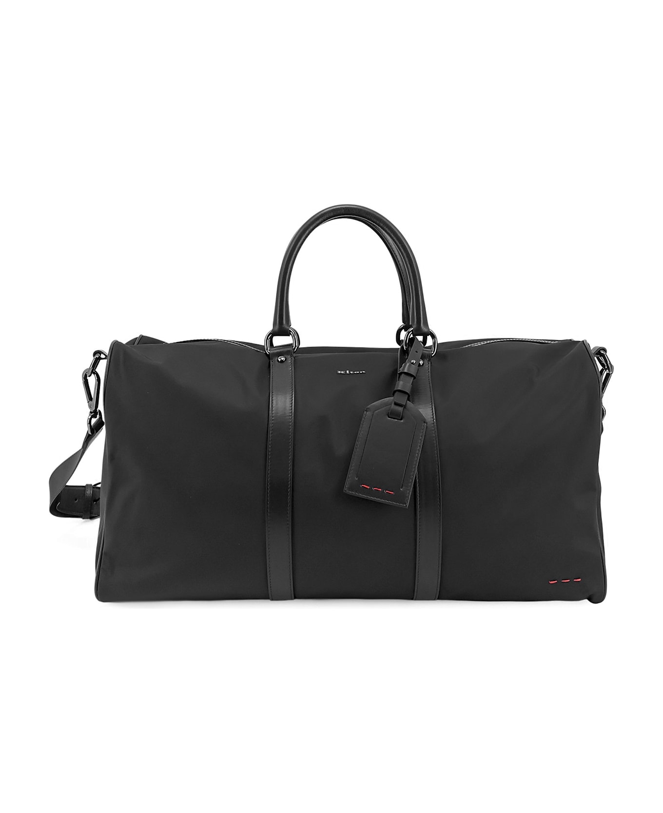 Kiton Nylon Duffel Bag With Leather Inserts - Black
