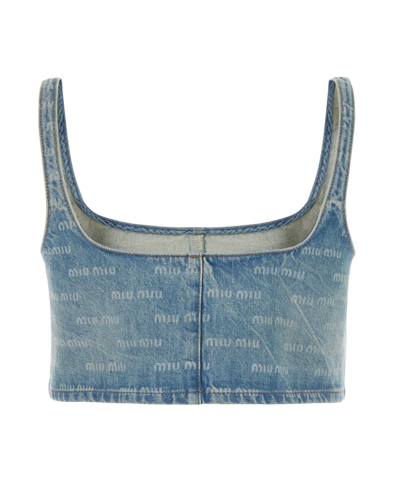 Miu Miu Printed Denim Crop-top - AZZURRO