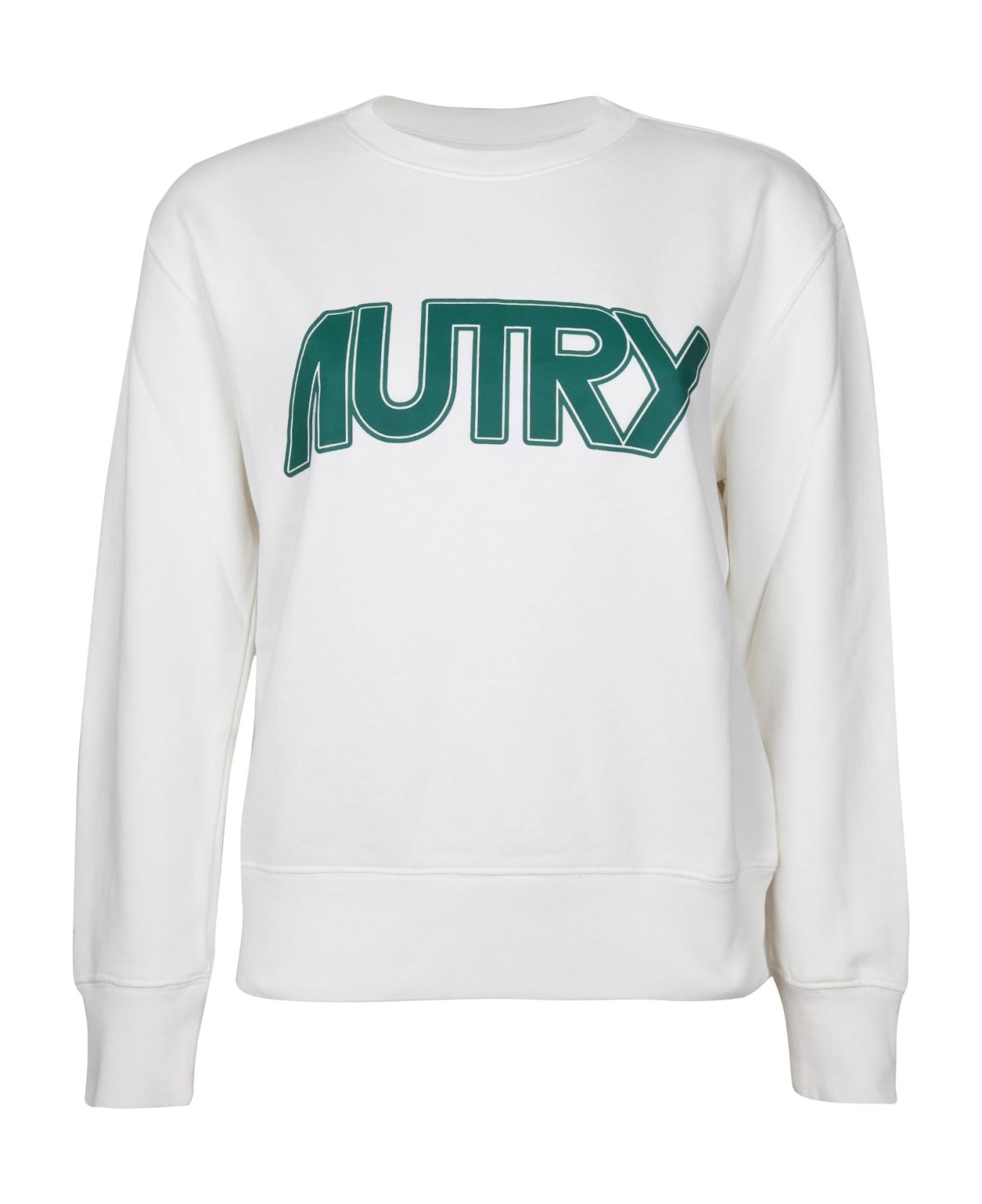 Autry Cotton Sweatshirt With Green Logo - White
