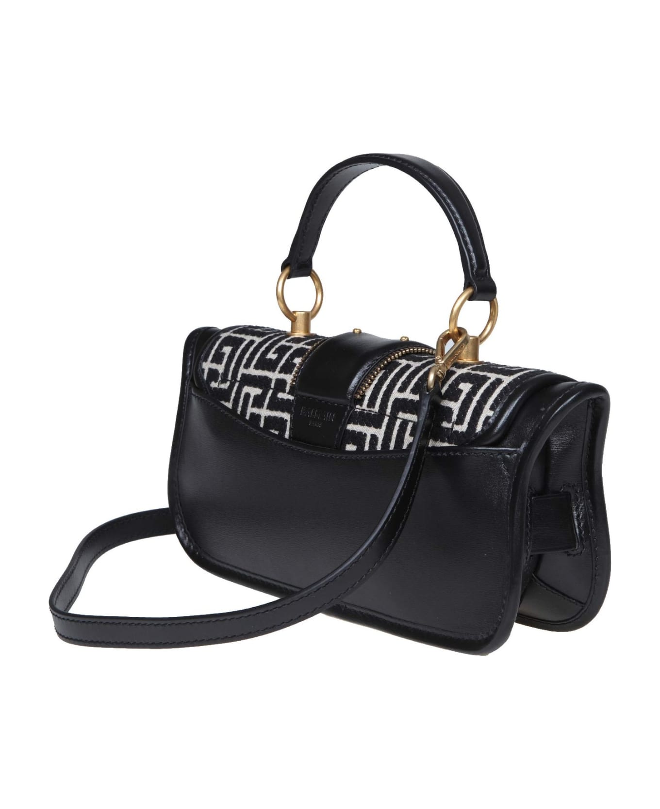 Balmain Baguette Blaze Piuch-box In Leather And Monogram Fabric - Ivory/Black