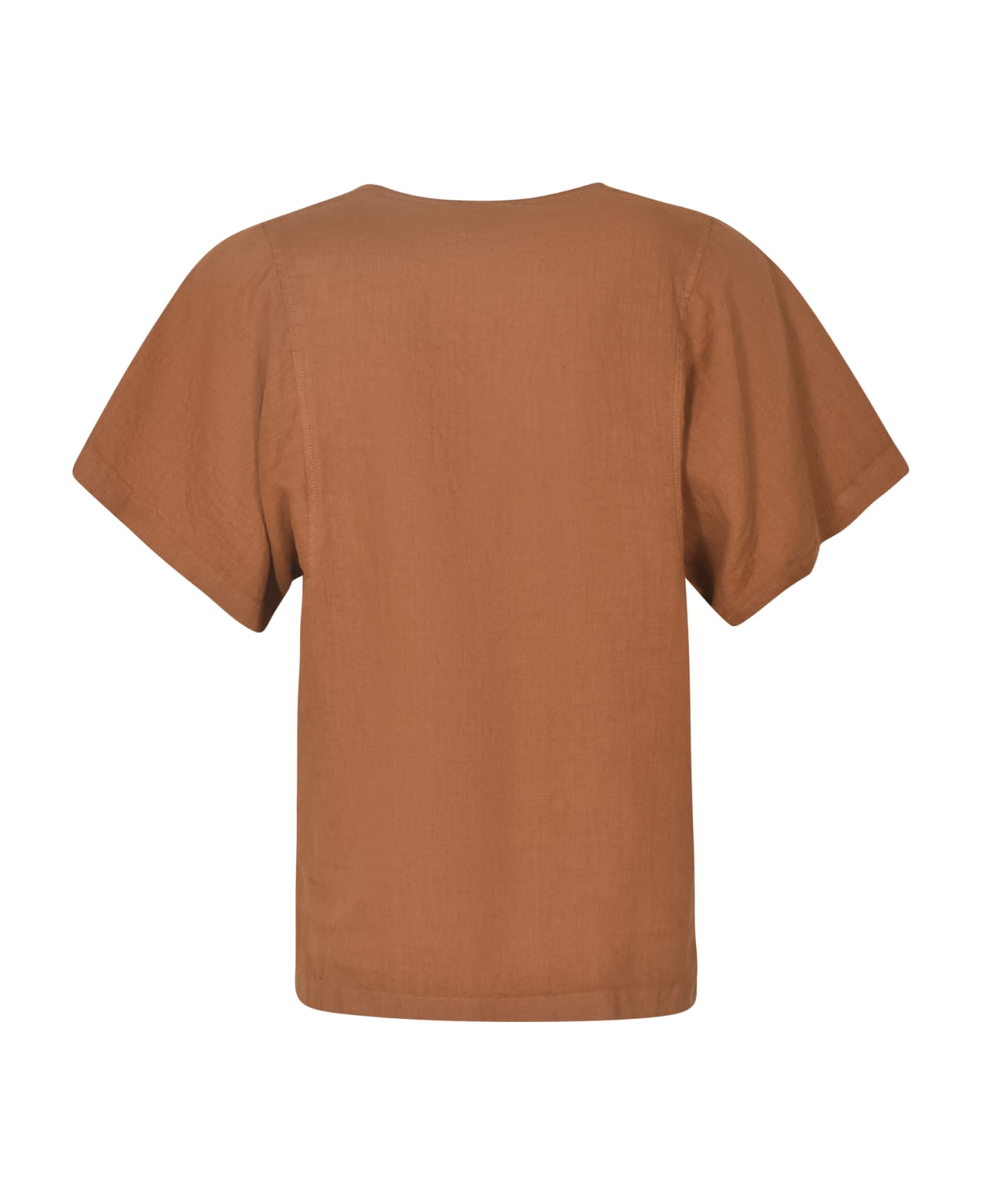 Aspesi Band Collar Plain Short-sleeved Shirt - Terra
