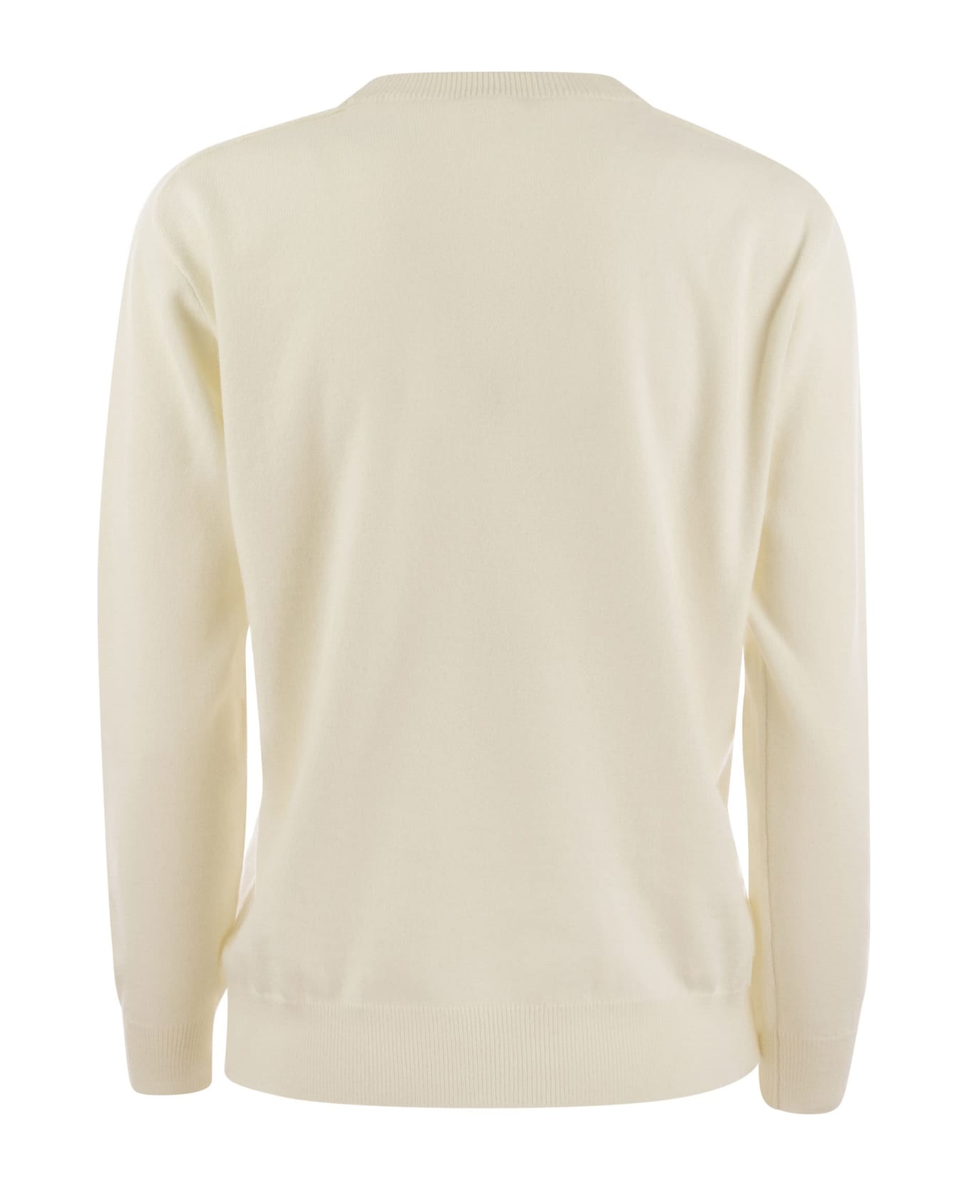 Brunello Cucinelli Cashmere Sweater With Neck Jewel - Cream