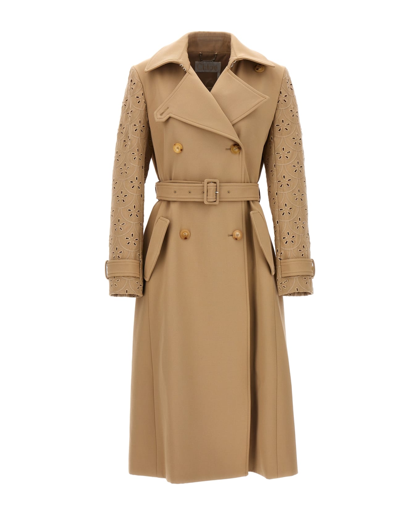 Chloé Embroidered Hooded Trench Coat - Beige