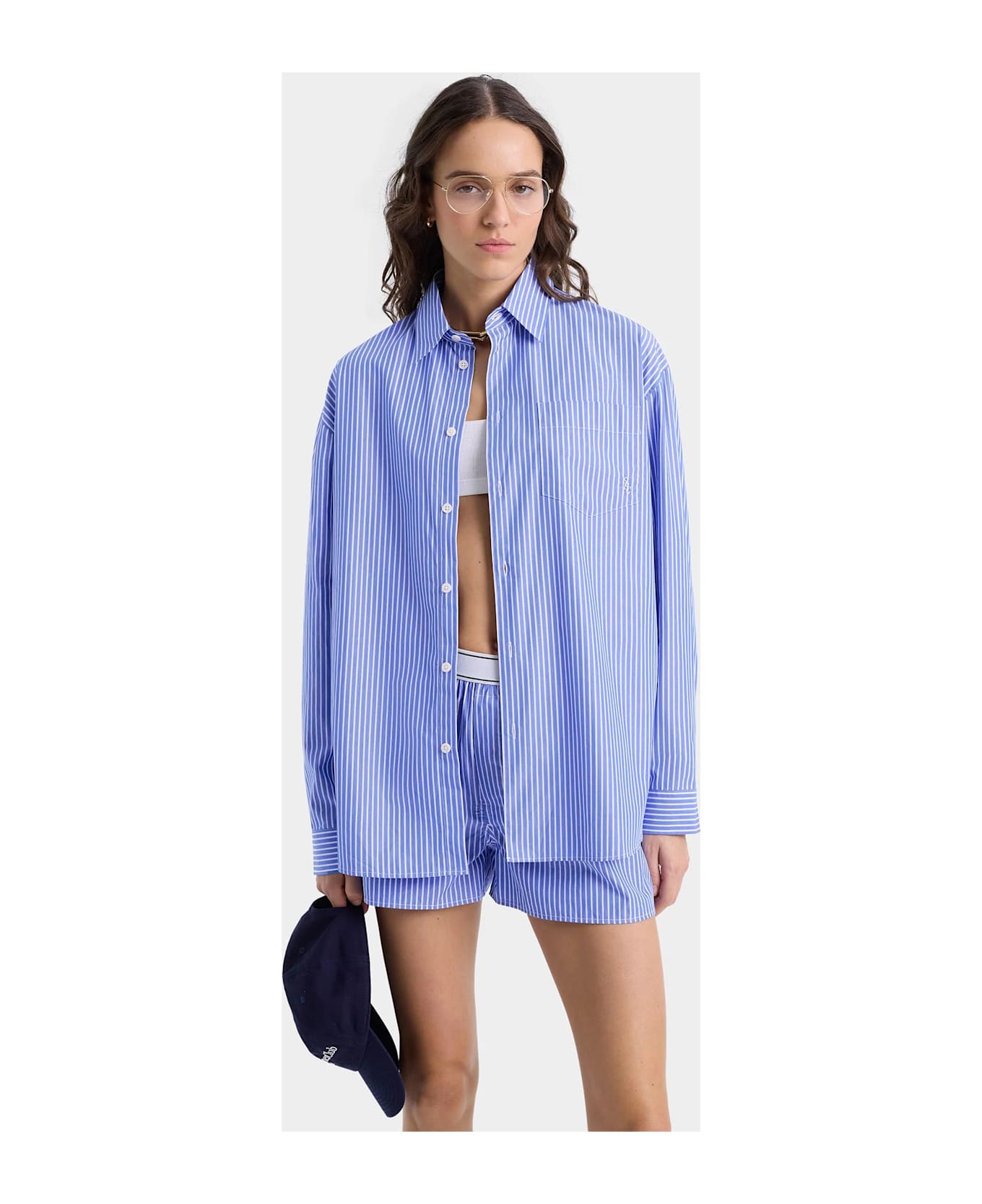 Sporty 
Rich Src Oversized Shirt - Blue Striped
