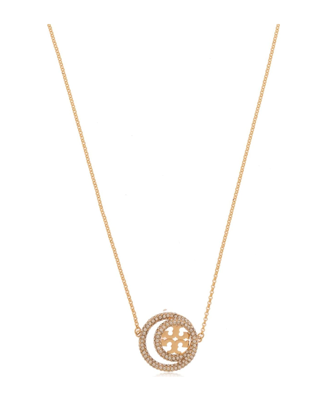 Tory Burch Miller Double Ring Pendant Embellished Necklace - Gold/crystal