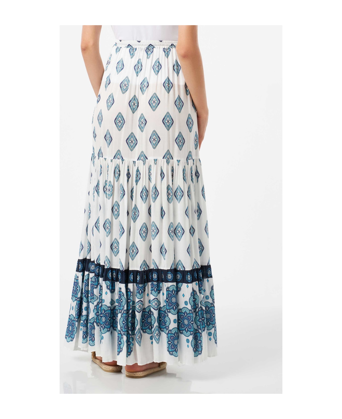 MC2 Saint Barth Light Blue Flower Gipsy Print Long Skirt - WHITE