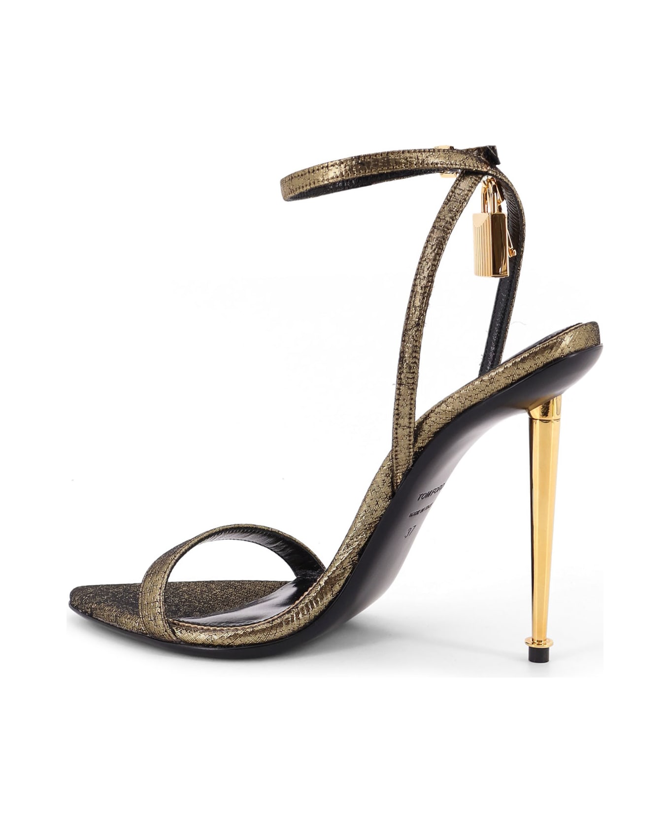 Tom Ford Laminated Leather Sandals With Logoed Padlock - DARK GOLD