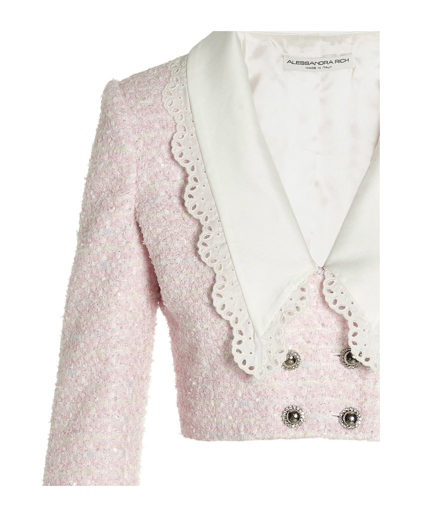 Alessandra Rich 'tweed Lurex' Cropped Jacket - PINK/WHITE