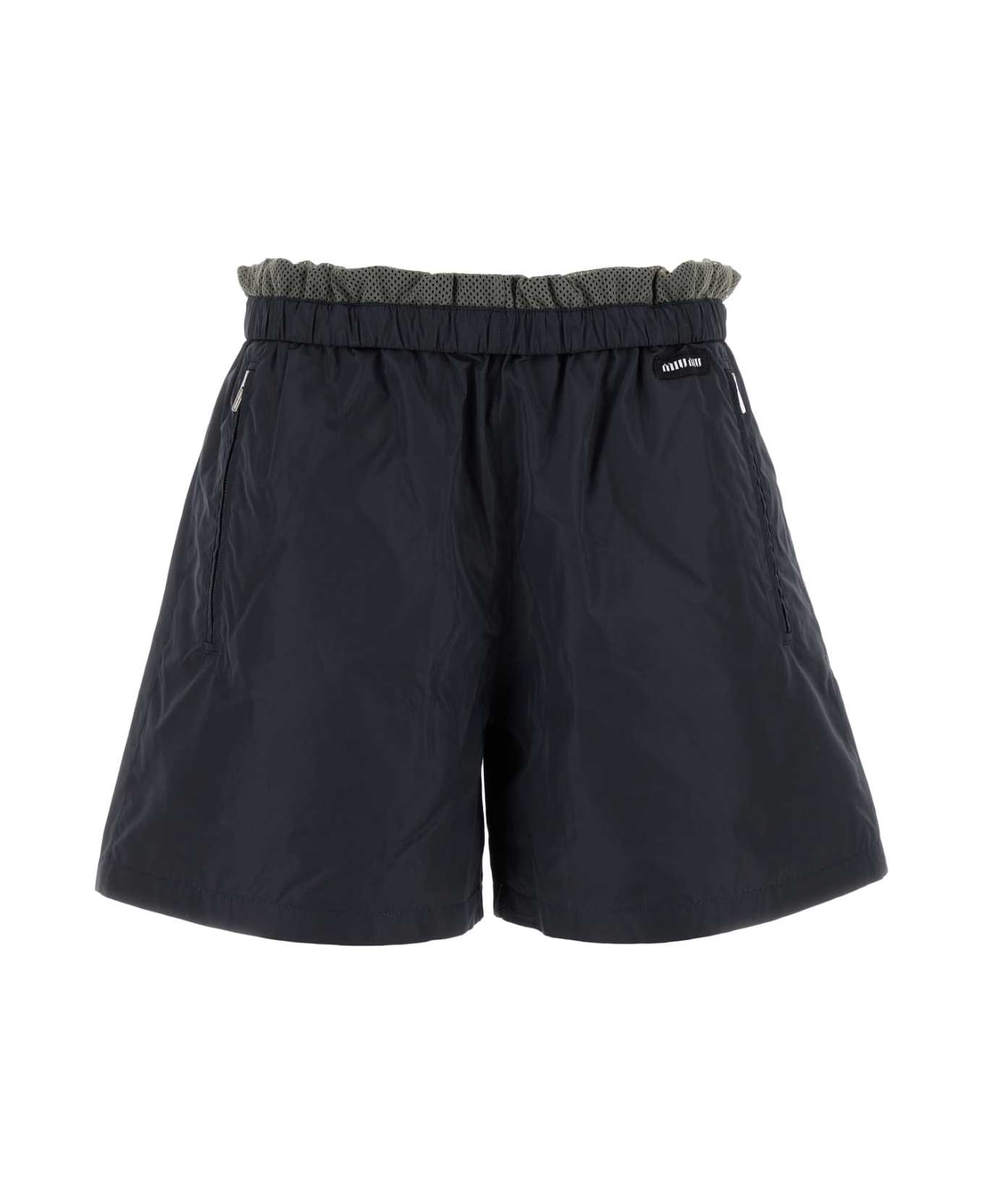 Miu Miu Navy Blue Tech Silk Shorts - BLEU