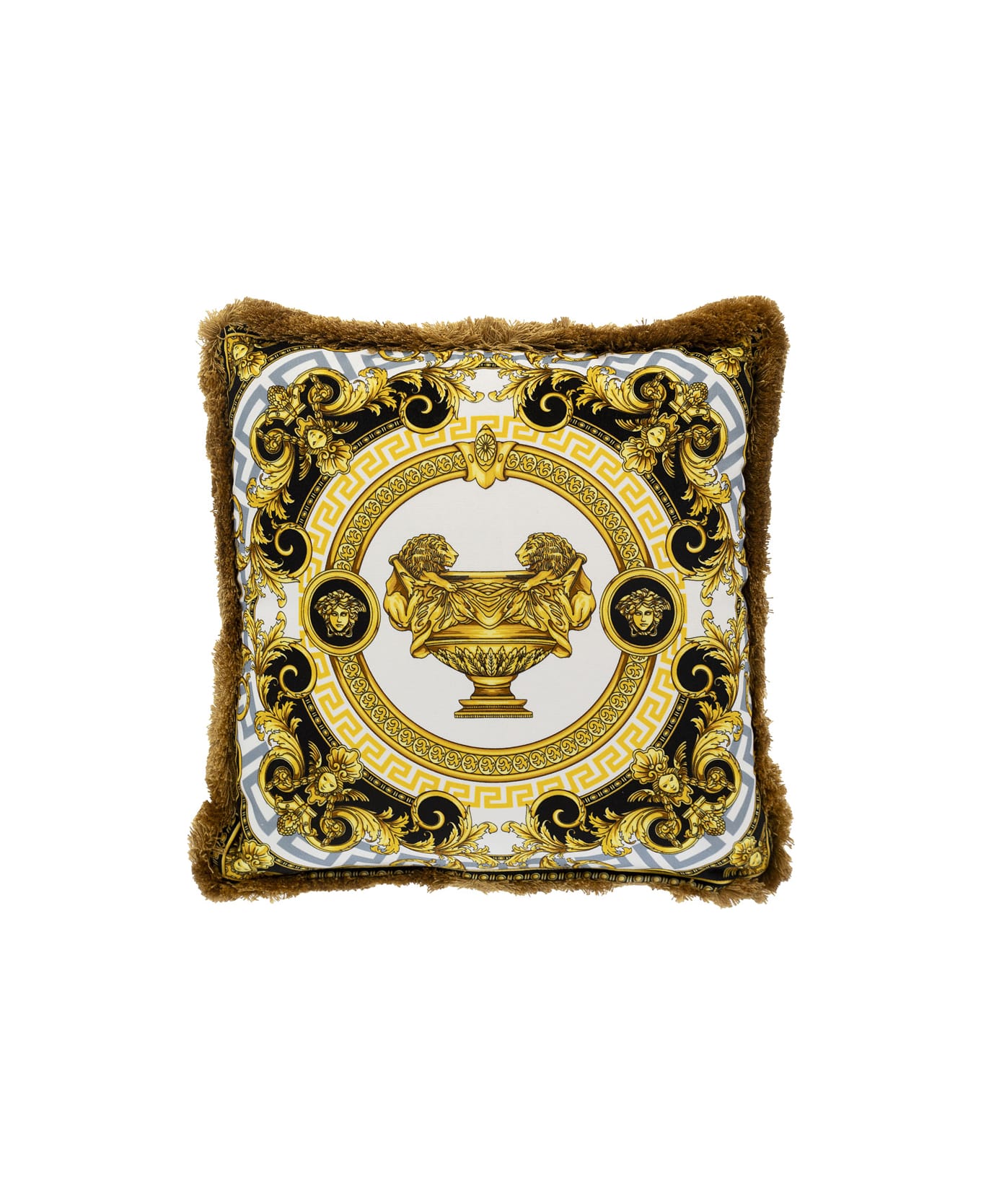 Versace 'la Coupe Des Dieux' Multicolor Cushion With Print In Silk - White