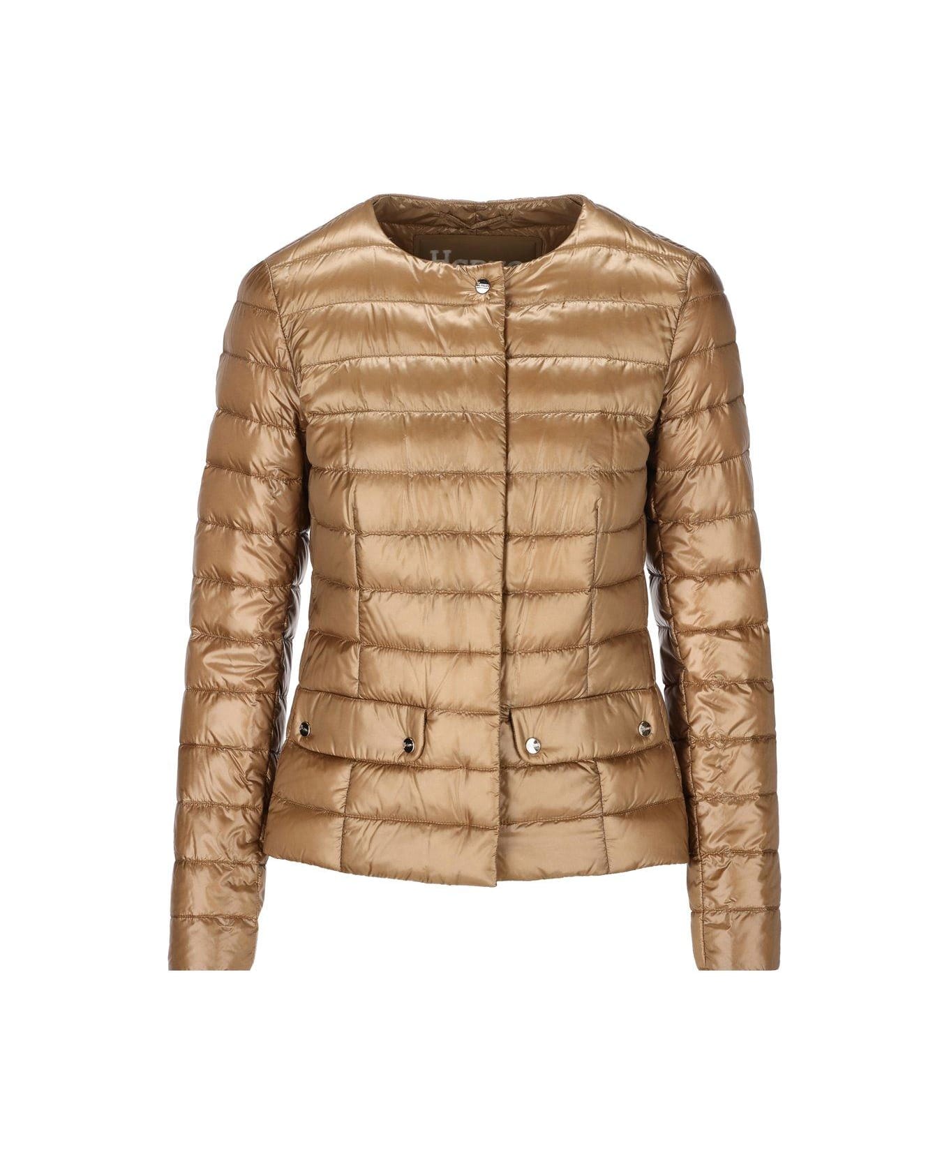 Herno Quilted Crewneck Padded Jacket - BROWN
