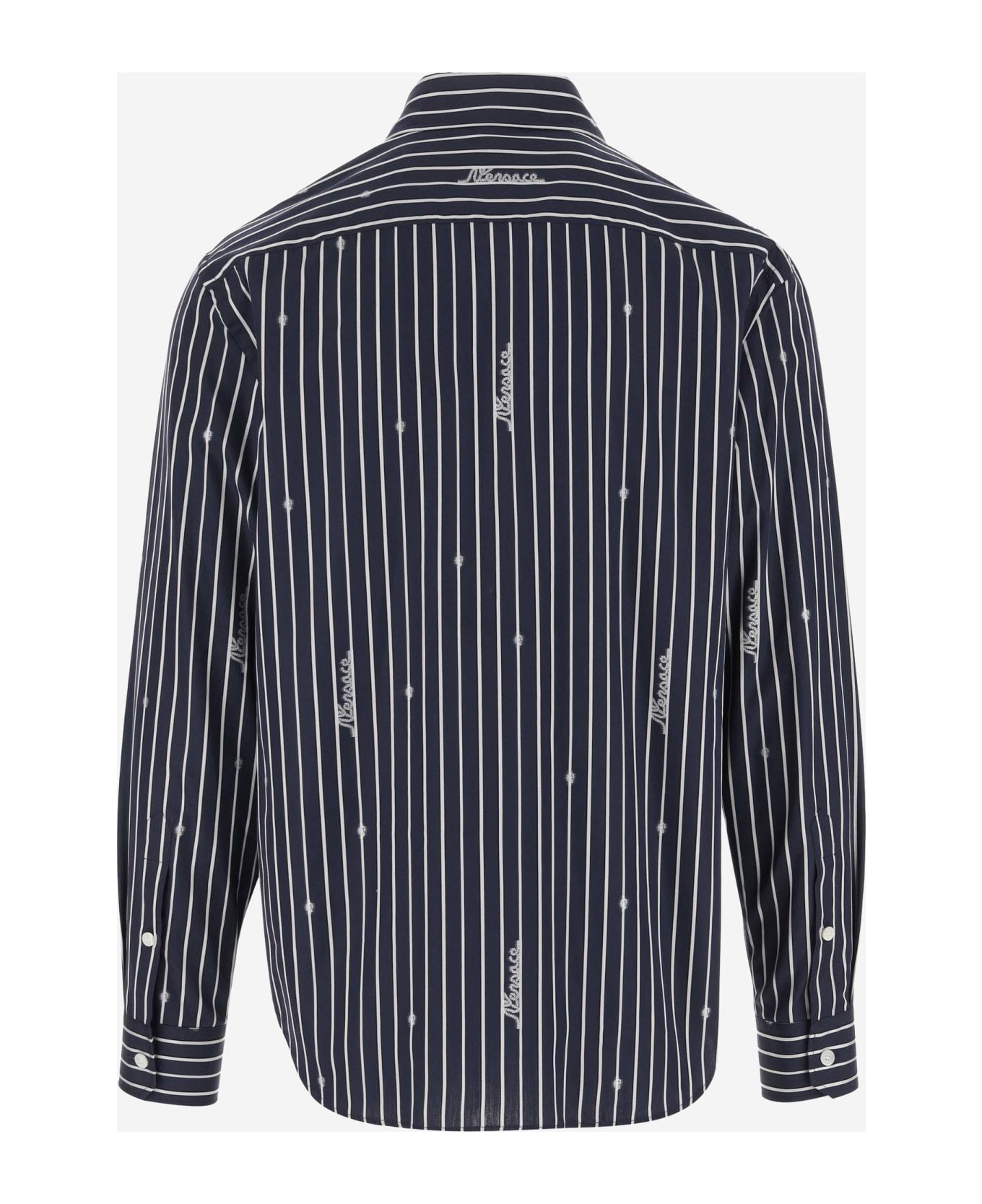 Versace Nautical Stripe Pattern Cotton Shirt - BLUE/WHITE